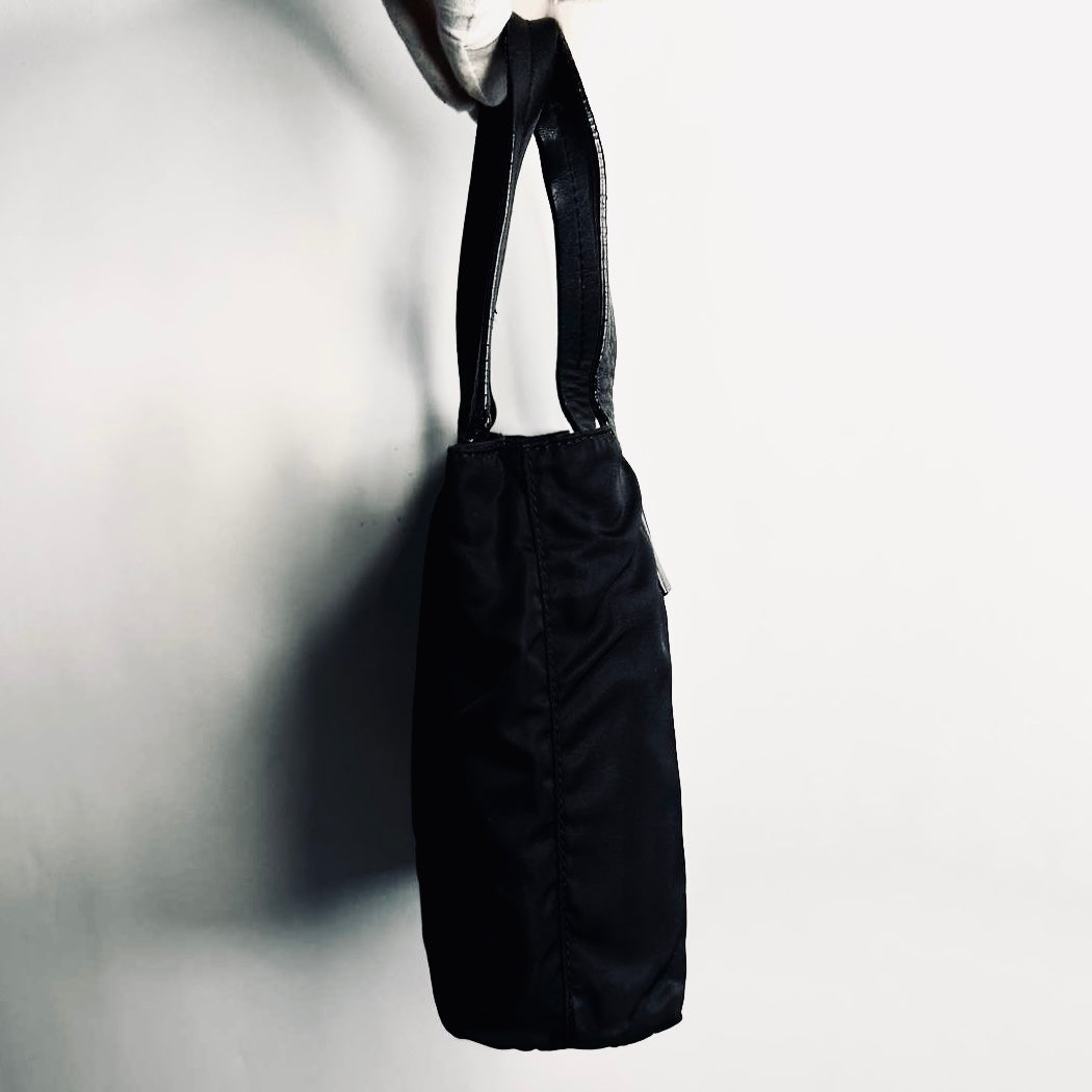 Prada Black Basic Tessuto Nylon Monogram Logo Classic Shopper Tote Bag