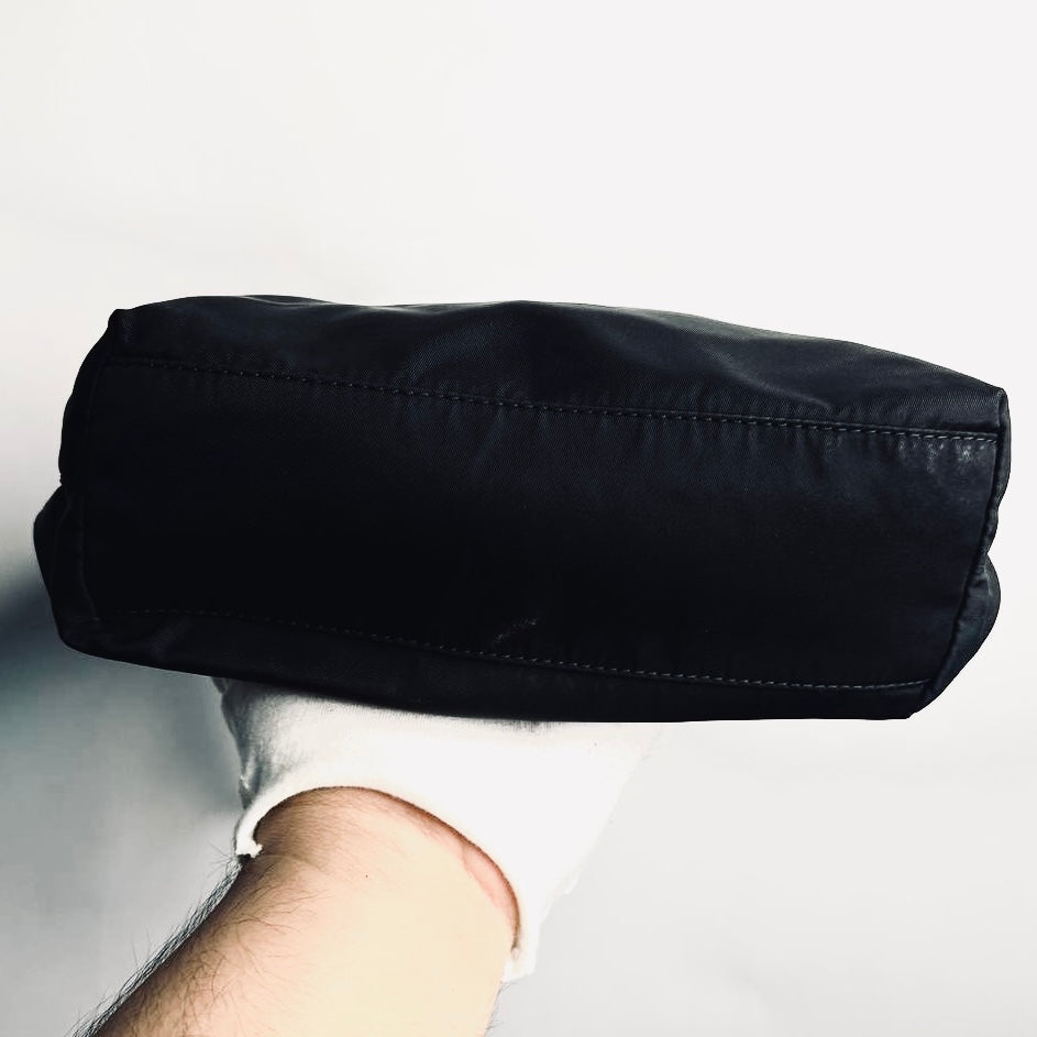 Prada Black Basic Tessuto Nylon Monogram Logo Classic Shopper Tote Bag