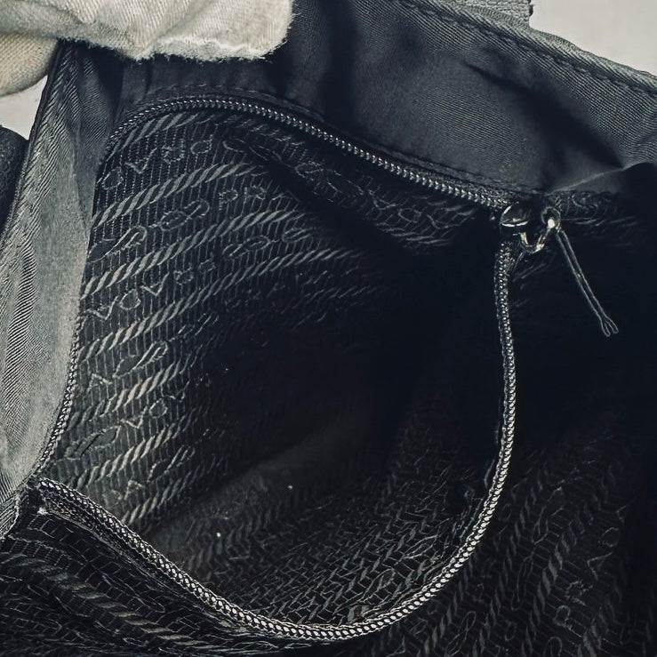 Prada Black Basic Tessuto Nylon Monogram Logo Classic Shopper Tote Bag