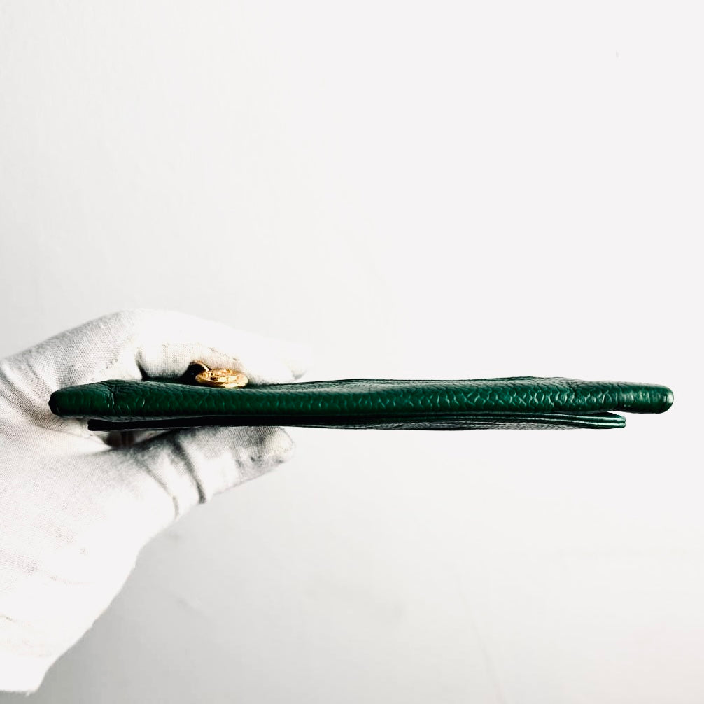 Chanel Jade Green GHW Caviar Giant CC Monogram Logo Vintage Flap Compact Wallet 4s