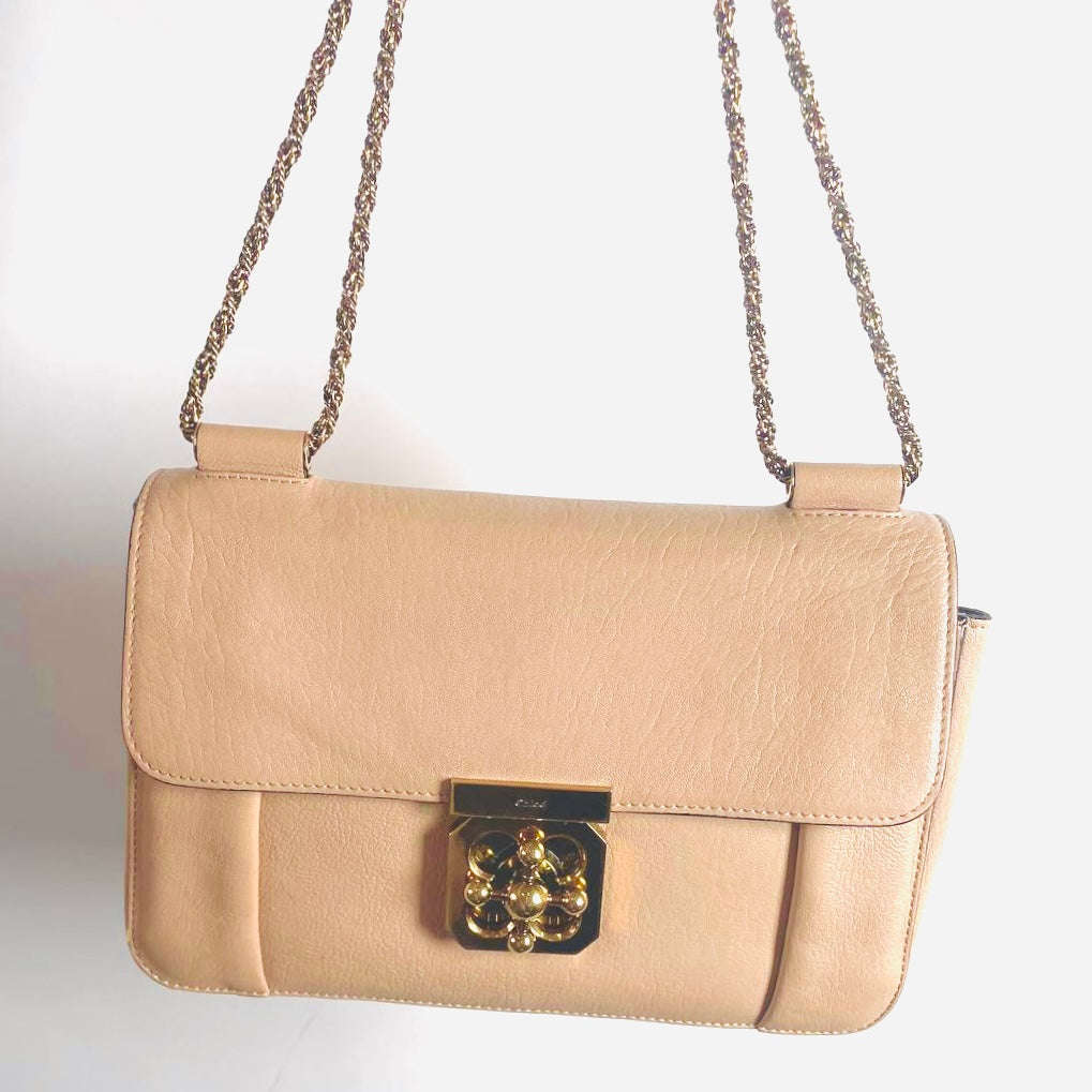 Chloe Elsie Blush Pink GHW 2-Way Leather Chain Flap Shoulder Sling Bag