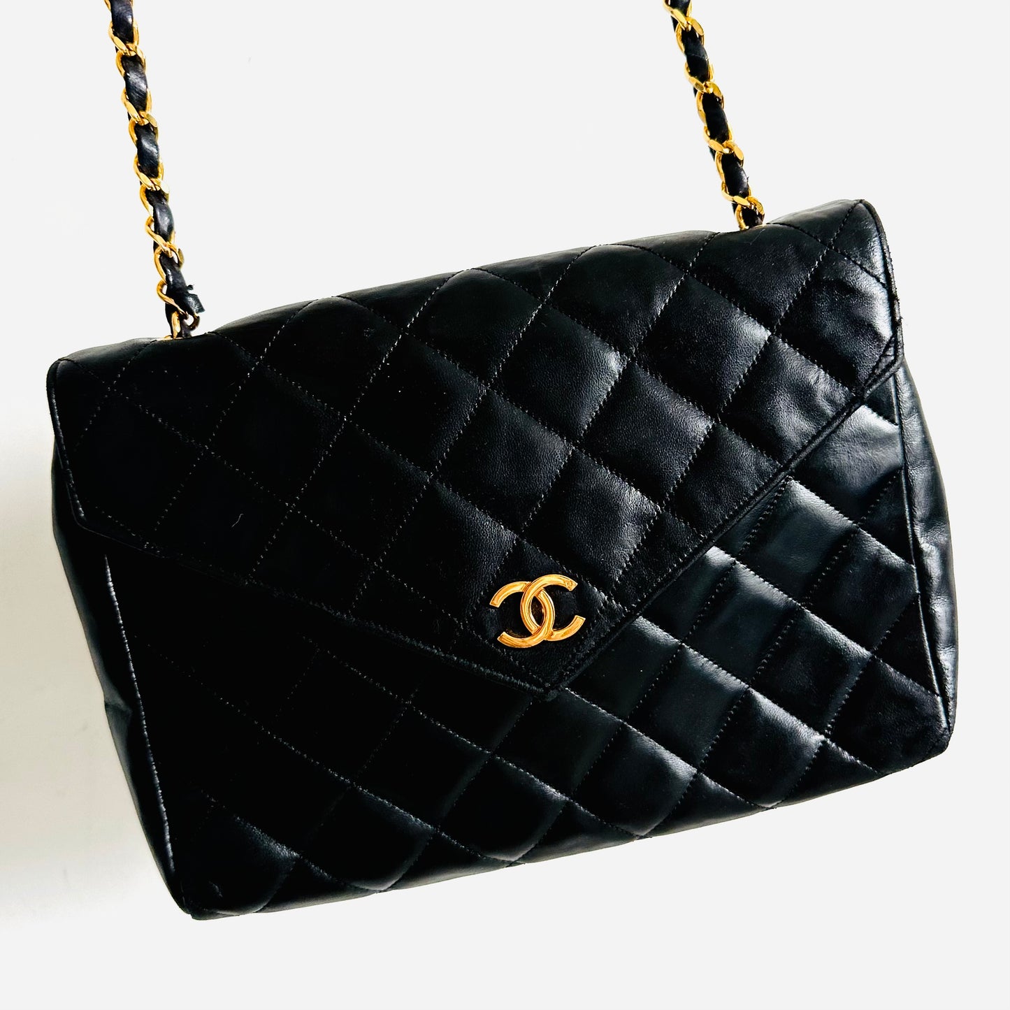 Chanel Black GHW Quilted Lambskin Flap Vintage Shoulder Sling Bag