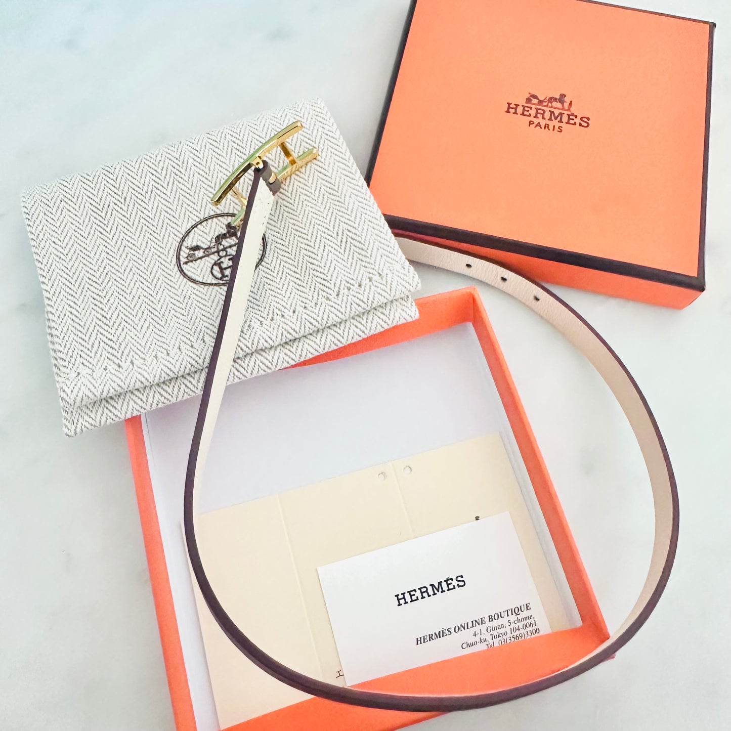 Hermes Etoupe / Nata GHW Reversible Behapi Double Tour Smooth Leather Bracelet