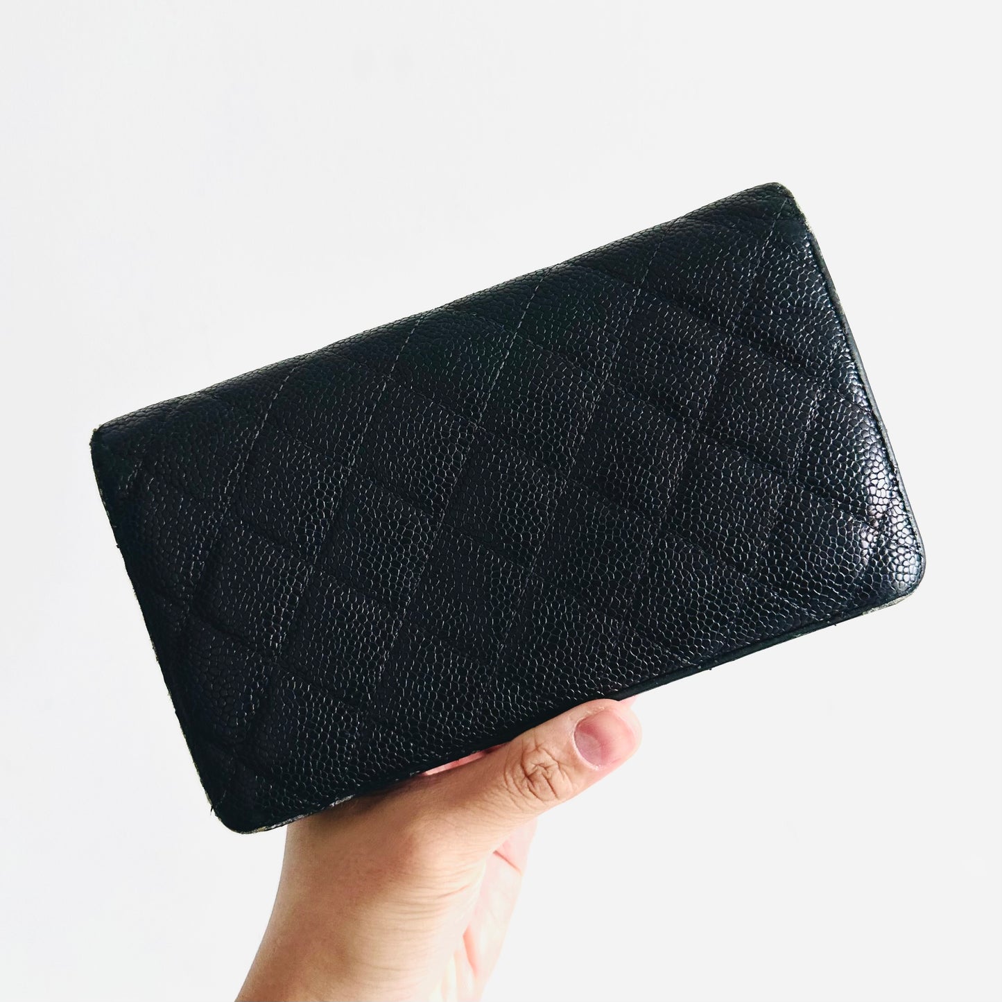 Chanel CC Black 2.55 Reissue Caviar Leather Monogram Logo Bifold Long Wallet 19s