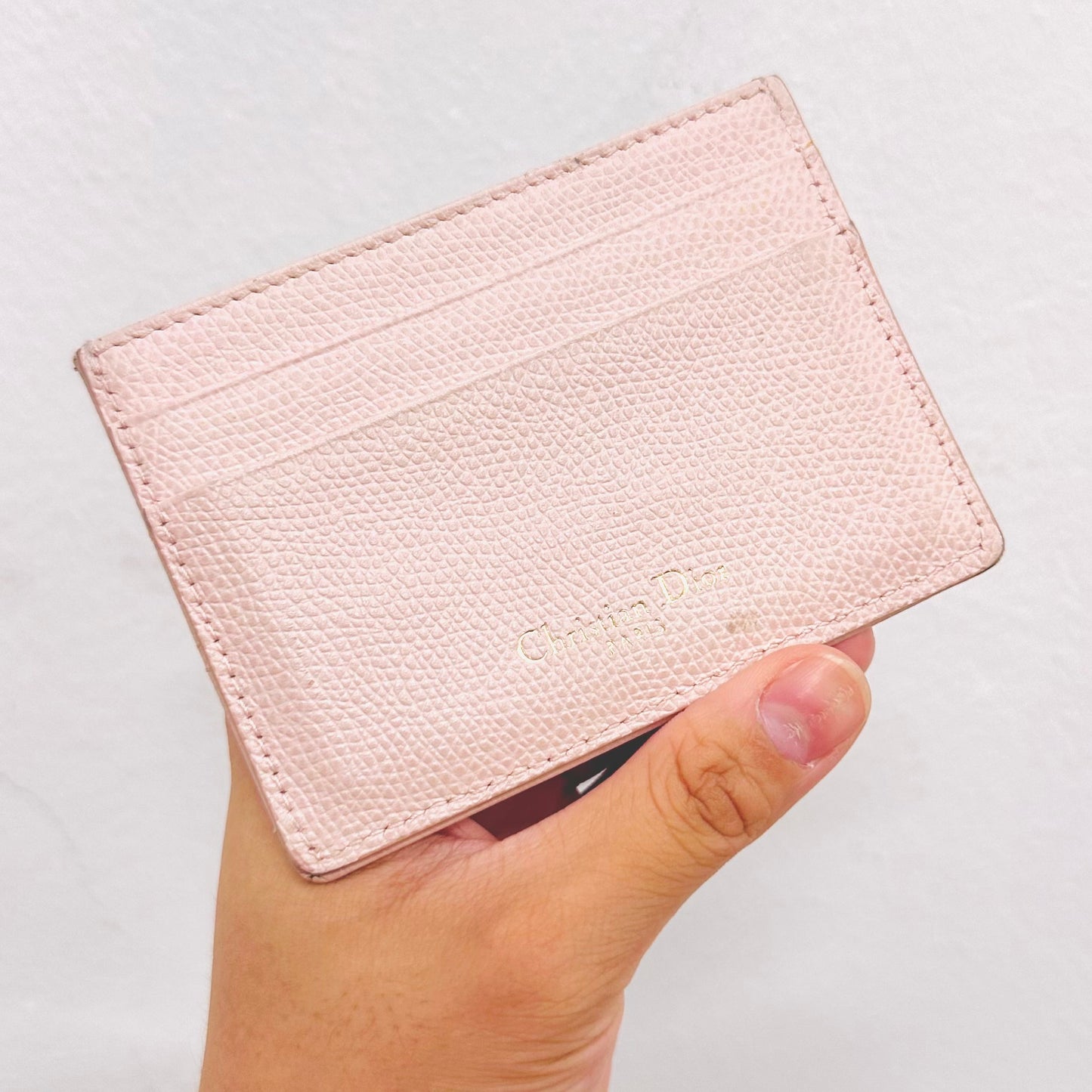 Christian Dior CD Diorama Pale Pink GHW Calfskin Monogram Logo Cardholder Card Case Wallet