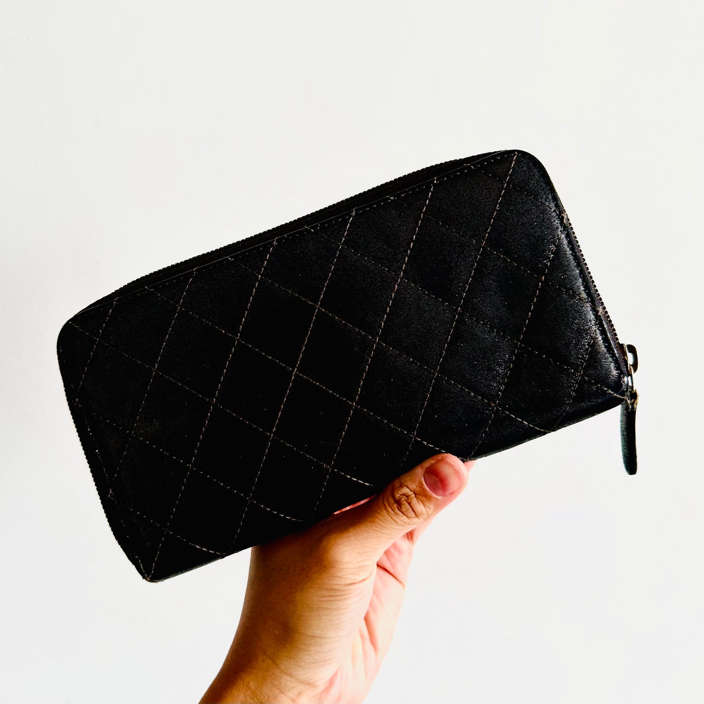 Chanel Zippy Dark Brown GHW CC Logo Quilted Iridescent Lambskin Zip Around Long Wallet 18s