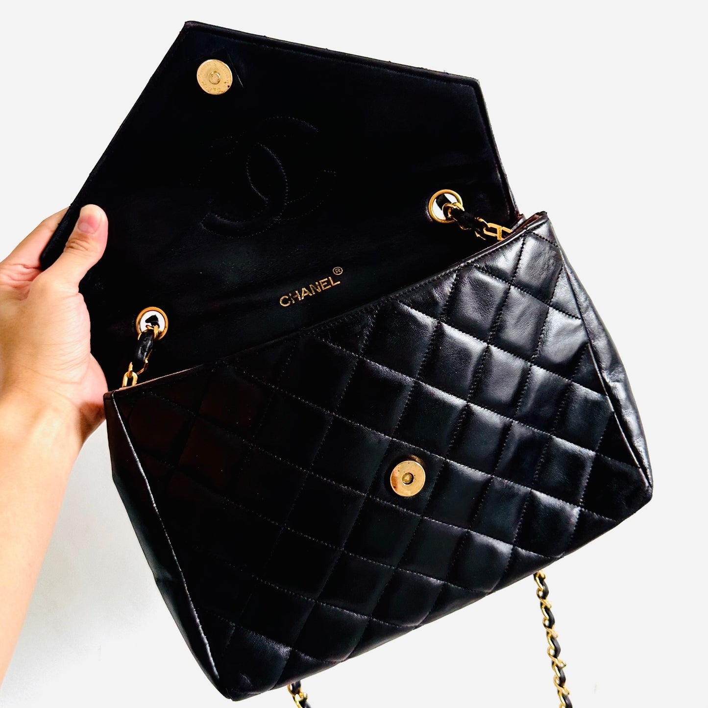 Chanel Black GHW Quilted Lambskin Flap Vintage Shoulder Sling Bag