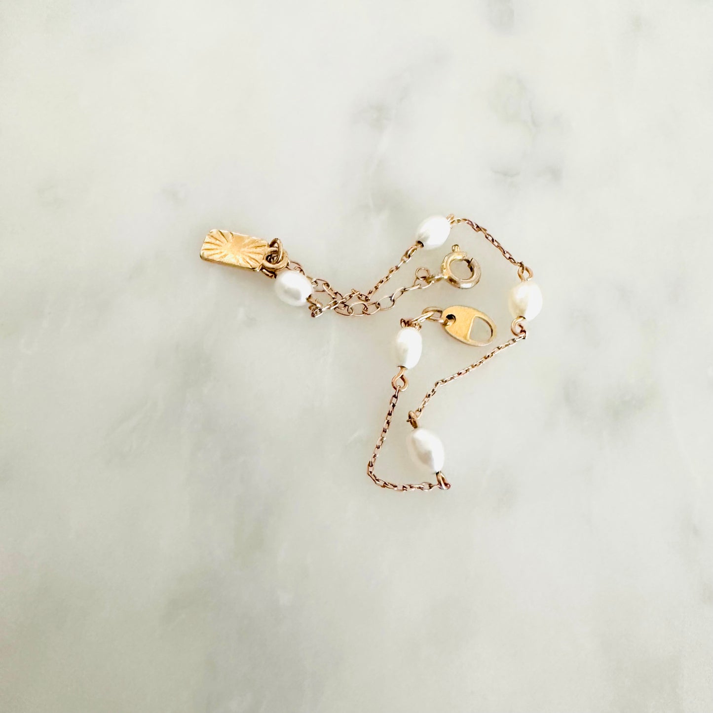 YSL Yves Saint Laurent Pearls & Gold Monogram Logo Pendant Chain Bracelet