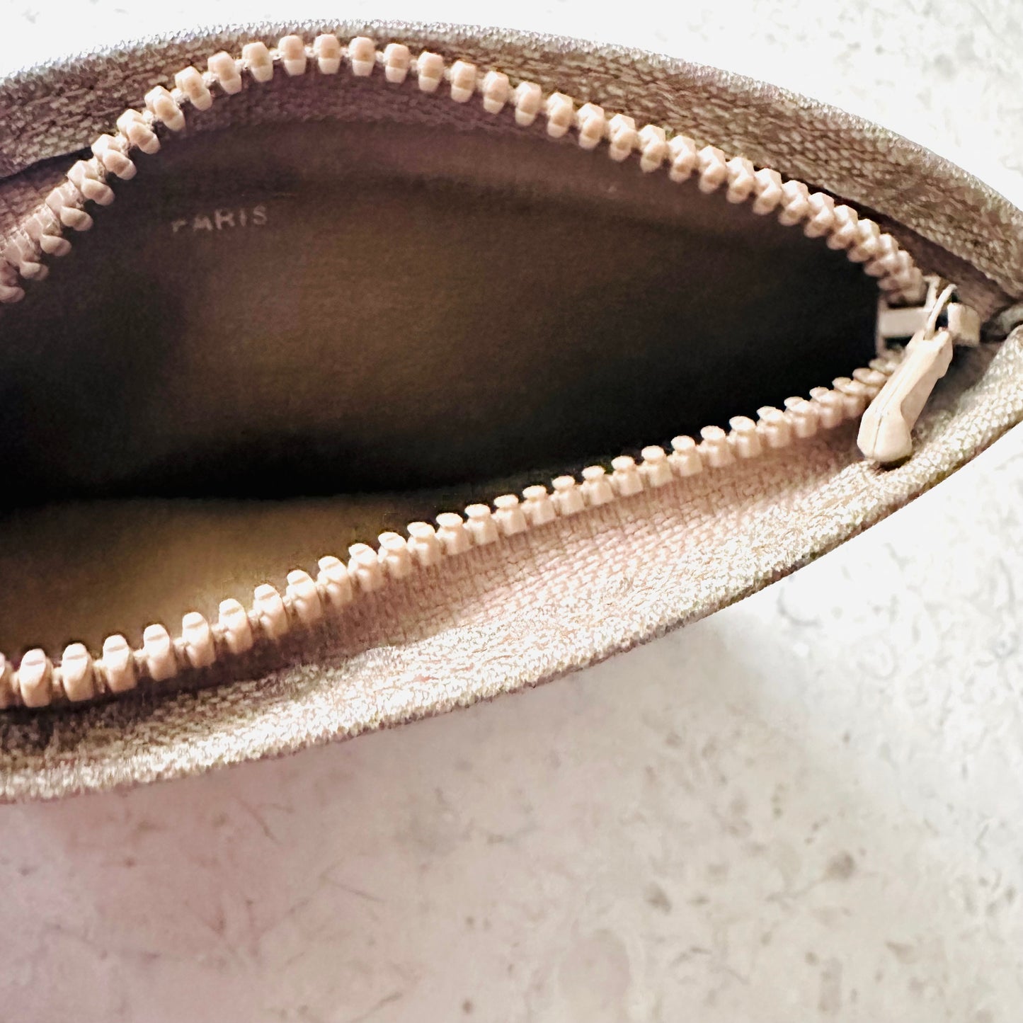 Celine Beige Triomphe Macadam Monogram Logo Zip Coin Purse Pouch