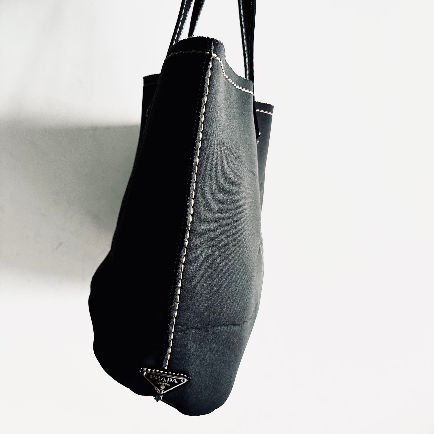 Prada Black Classic Monogram Logo Wide Shopper Shoulder Tote Bag