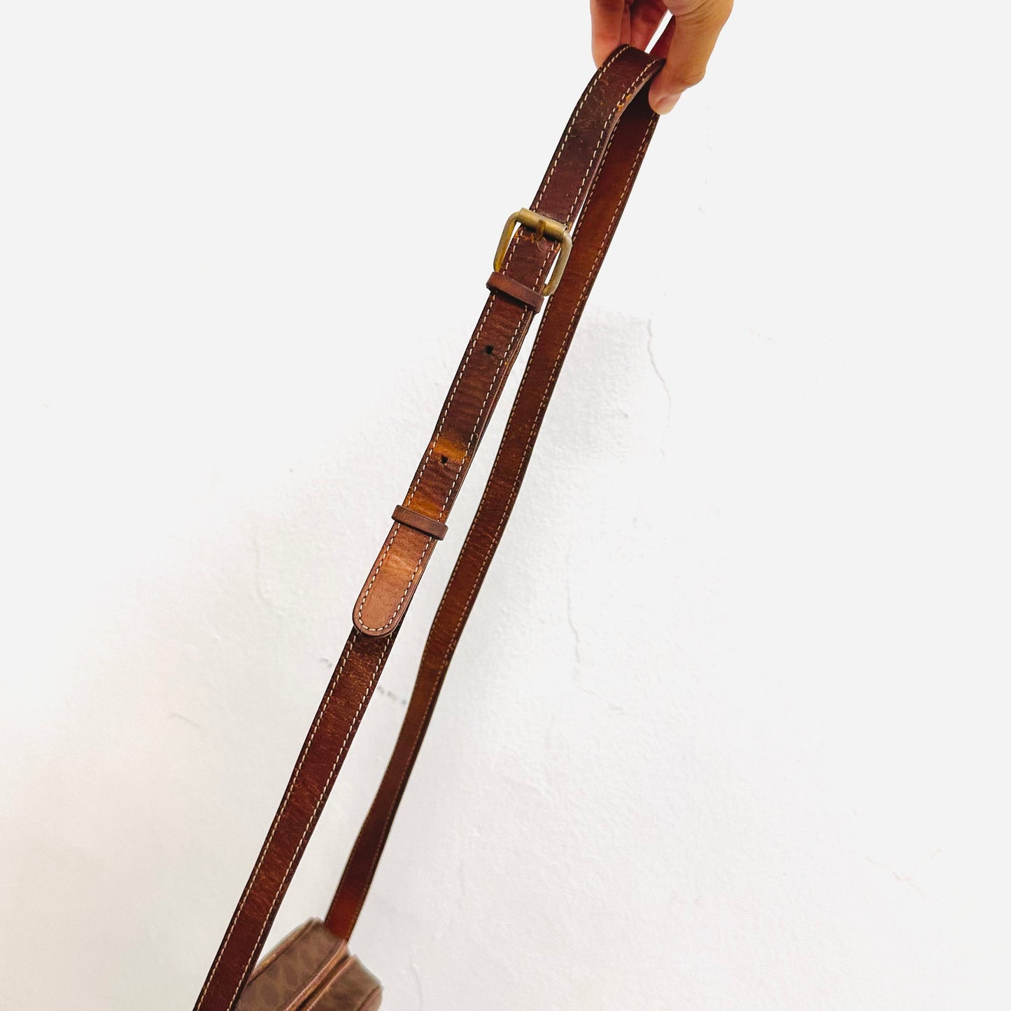 Celine Brown Triomphe Macadam Monogram Logo Small Round Vintage Shoulder Sling Bag