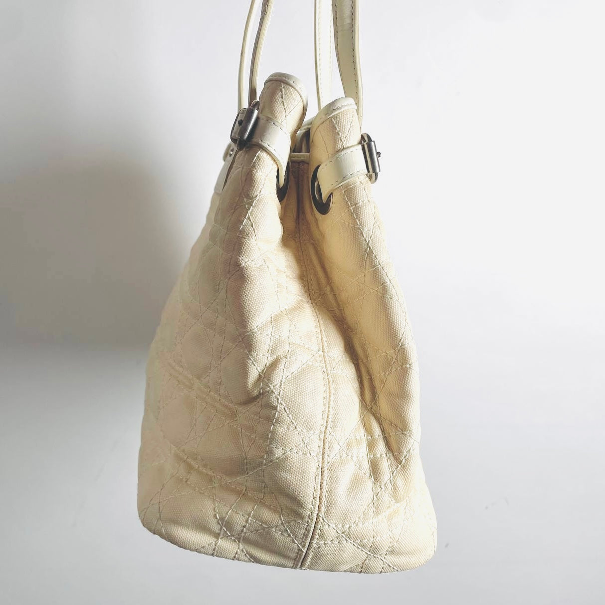 Christian Dior CD Lady Dior Cream White Cannage Quilted Shopper Shoulder Tote Bag