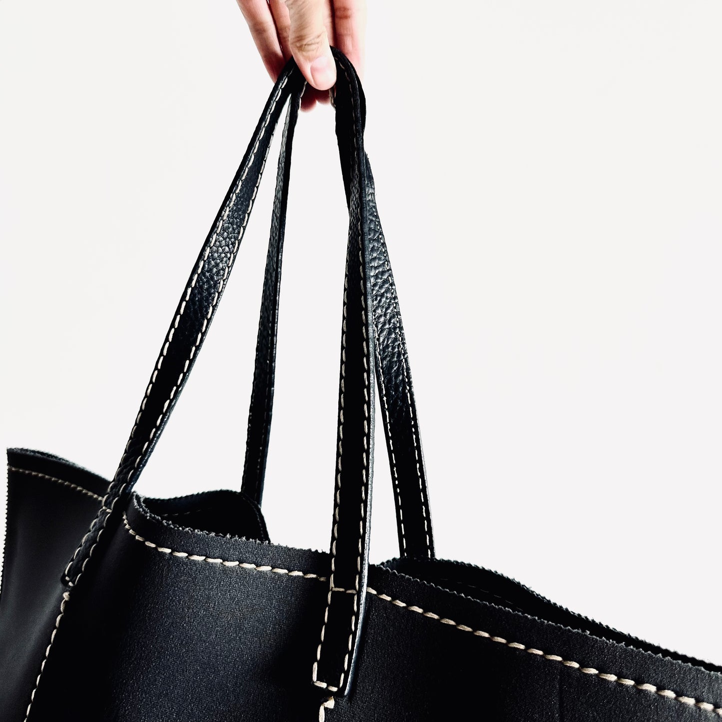 Prada Black Classic Monogram Logo Wide Shopper Shoulder Tote Bag