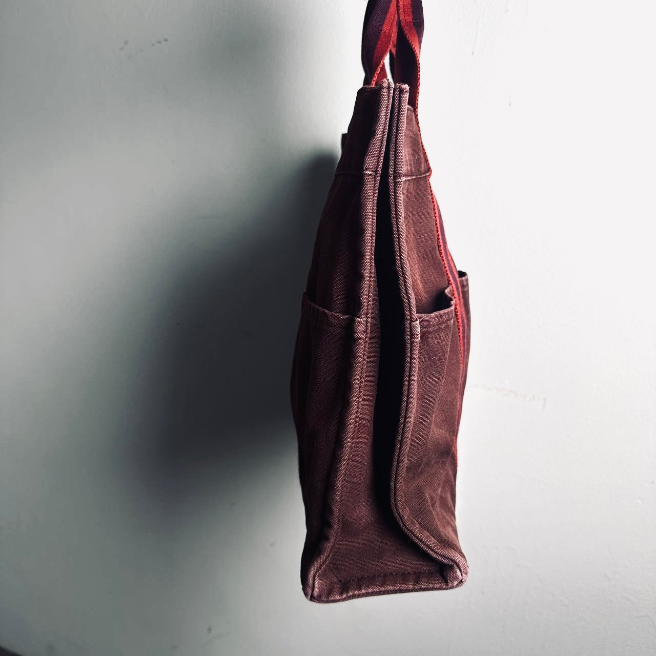 Hermes Herline Maroon Red Fourre Fool Toile MM Structured Shopper Tote Bag