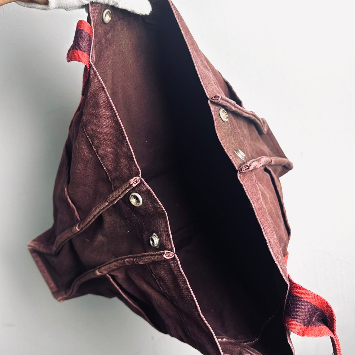 Hermes Herline Maroon Red Fourre Fool Toile MM Structured Shopper Tote Bag
