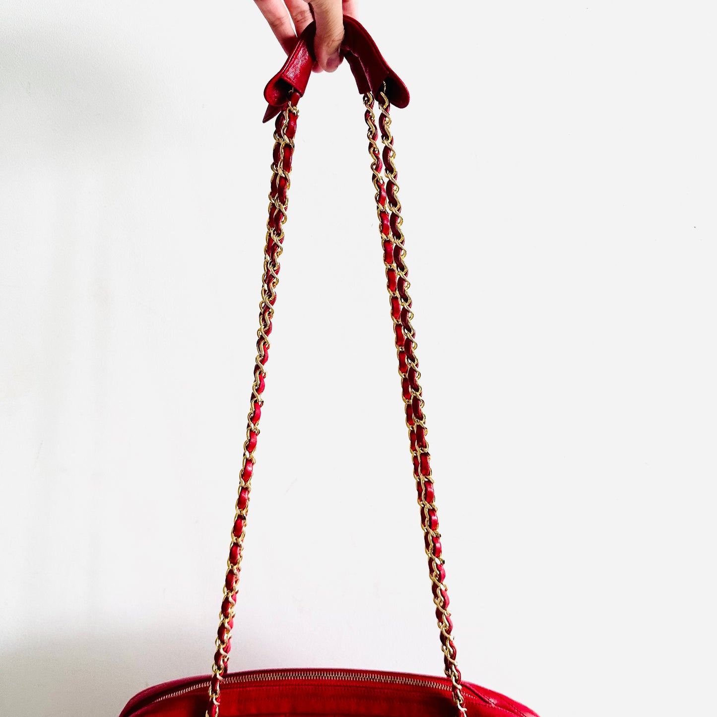 Chanel Cherry Red GHW Giant CC Logo Quilted Lambskin Vintage Shoulder Sling Tote Bag 1s