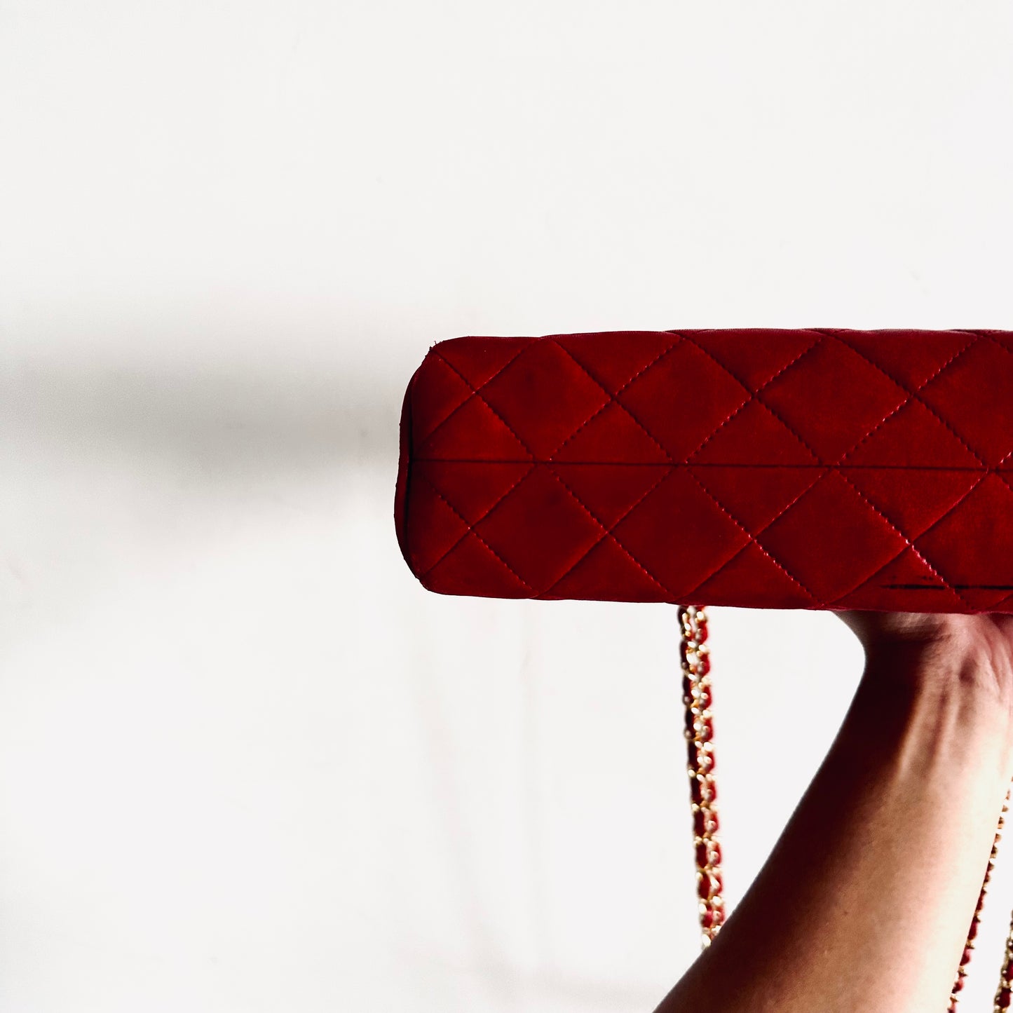 Chanel Cherry Red GHW Giant CC Logo Quilted Lambskin Vintage Shoulder Sling Tote Bag 1s