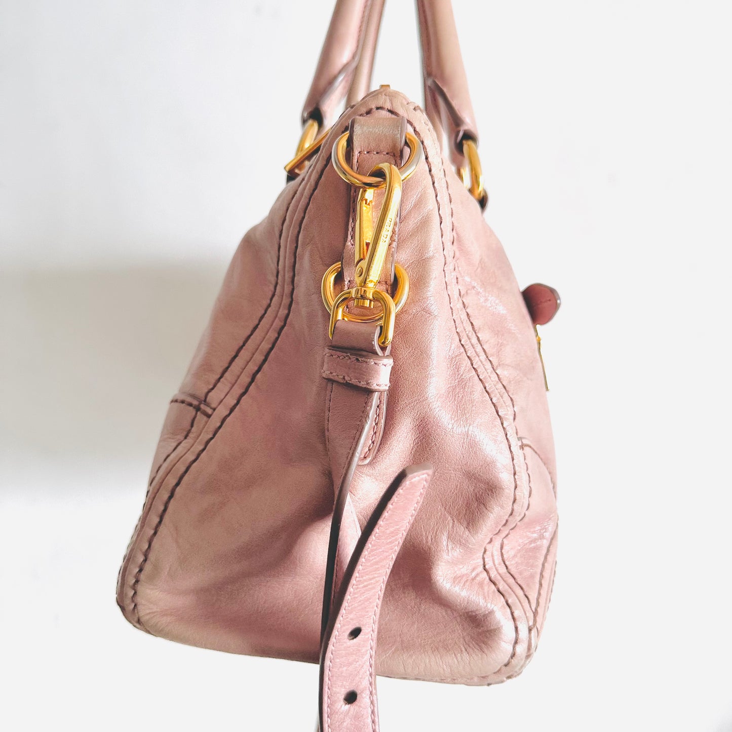 Prada Blush Pink GHW Classic Monogram Logo 2-Way Leather Shopper Shoulder Sling Tote Bag