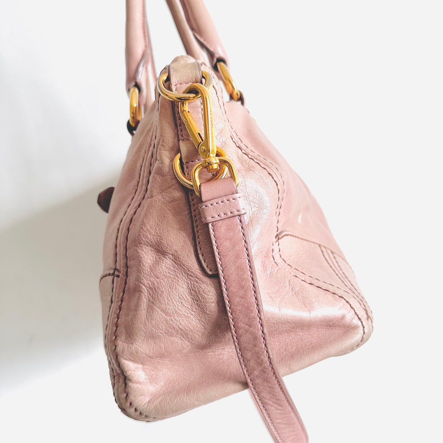 Prada Blush Pink GHW Classic Monogram Logo 2-Way Leather Shopper Shoulder Sling Tote Bag