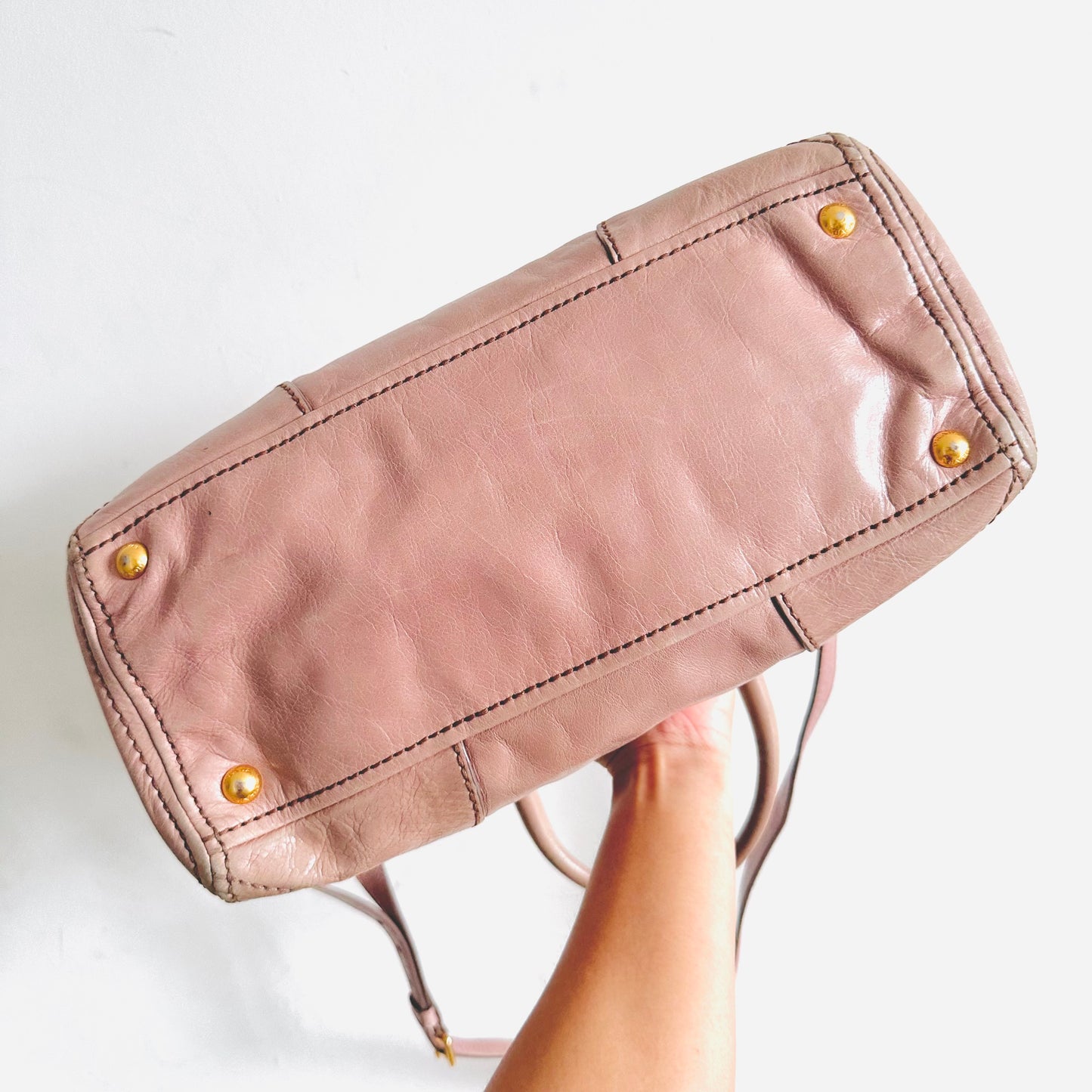 Prada Blush Pink GHW Classic Monogram Logo 2-Way Leather Shopper Shoulder Sling Tote Bag