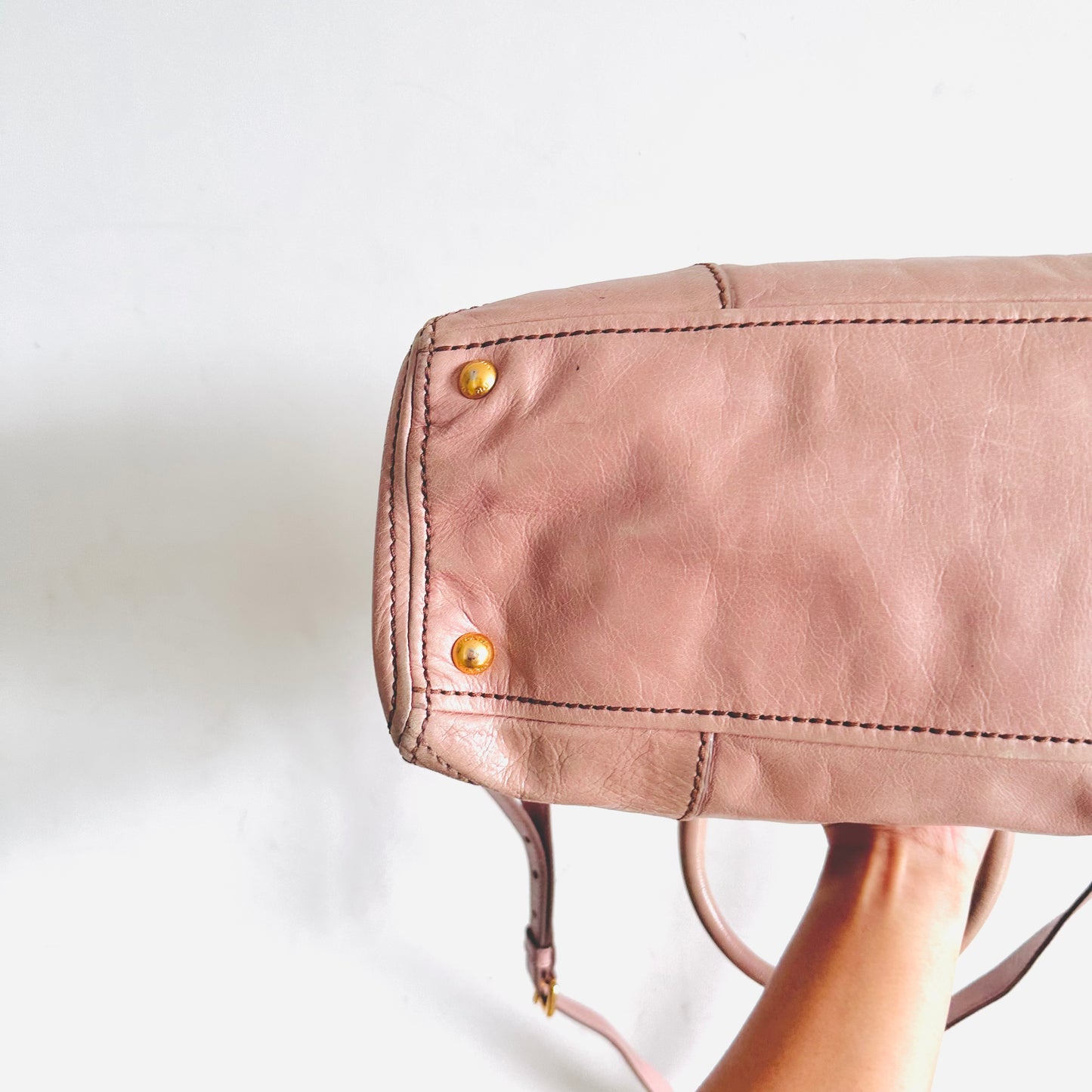 Prada Blush Pink GHW Classic Monogram Logo 2-Way Leather Shopper Shoulder Sling Tote Bag