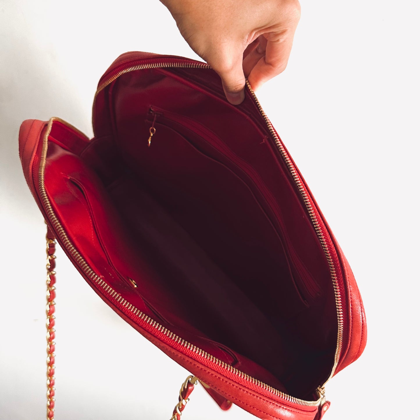 Chanel Cherry Red GHW Giant CC Logo Quilted Lambskin Vintage Shoulder Sling Tote Bag 1s