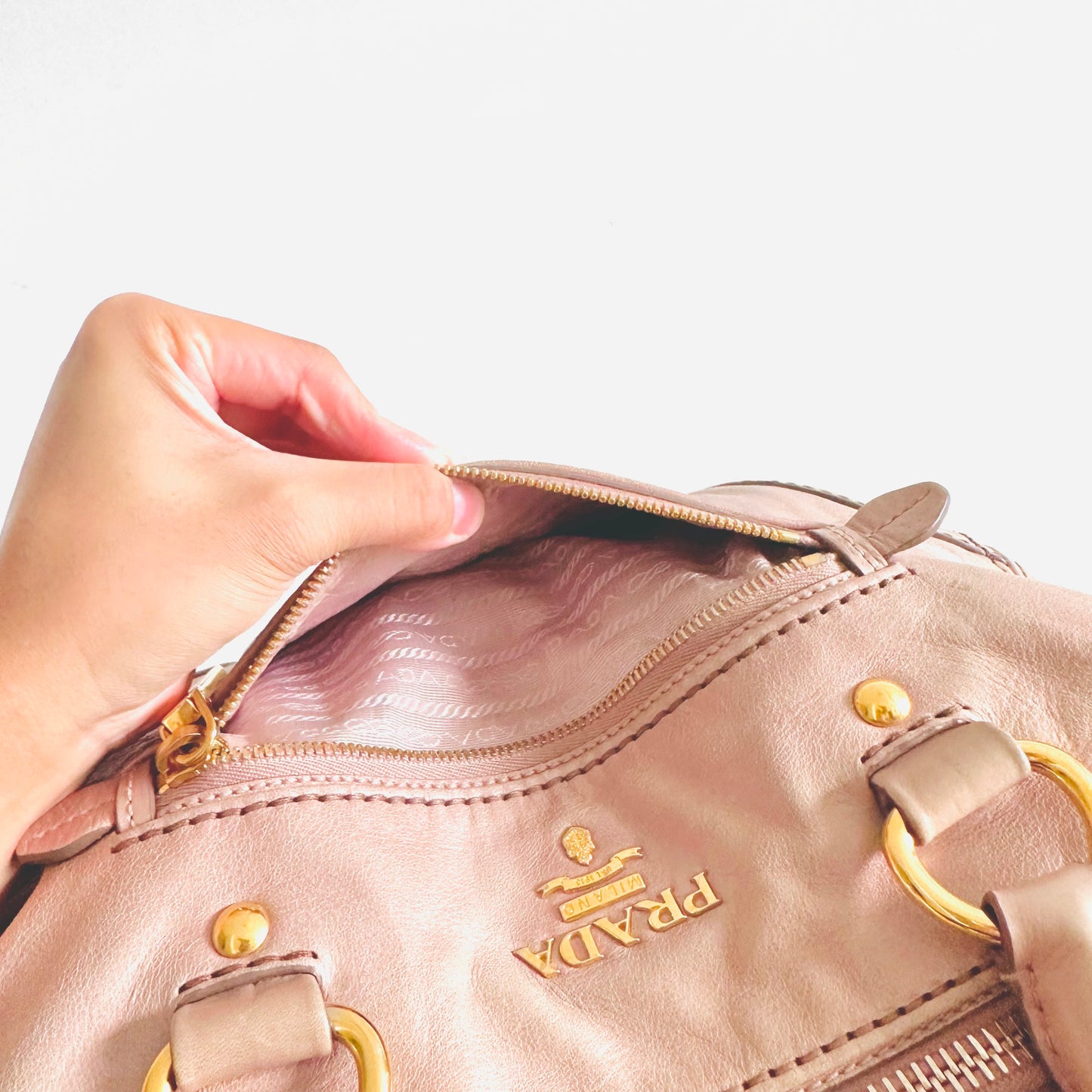 Prada Blush Pink GHW Classic Monogram Logo 2-Way Leather Shopper Shoulder Sling Tote Bag