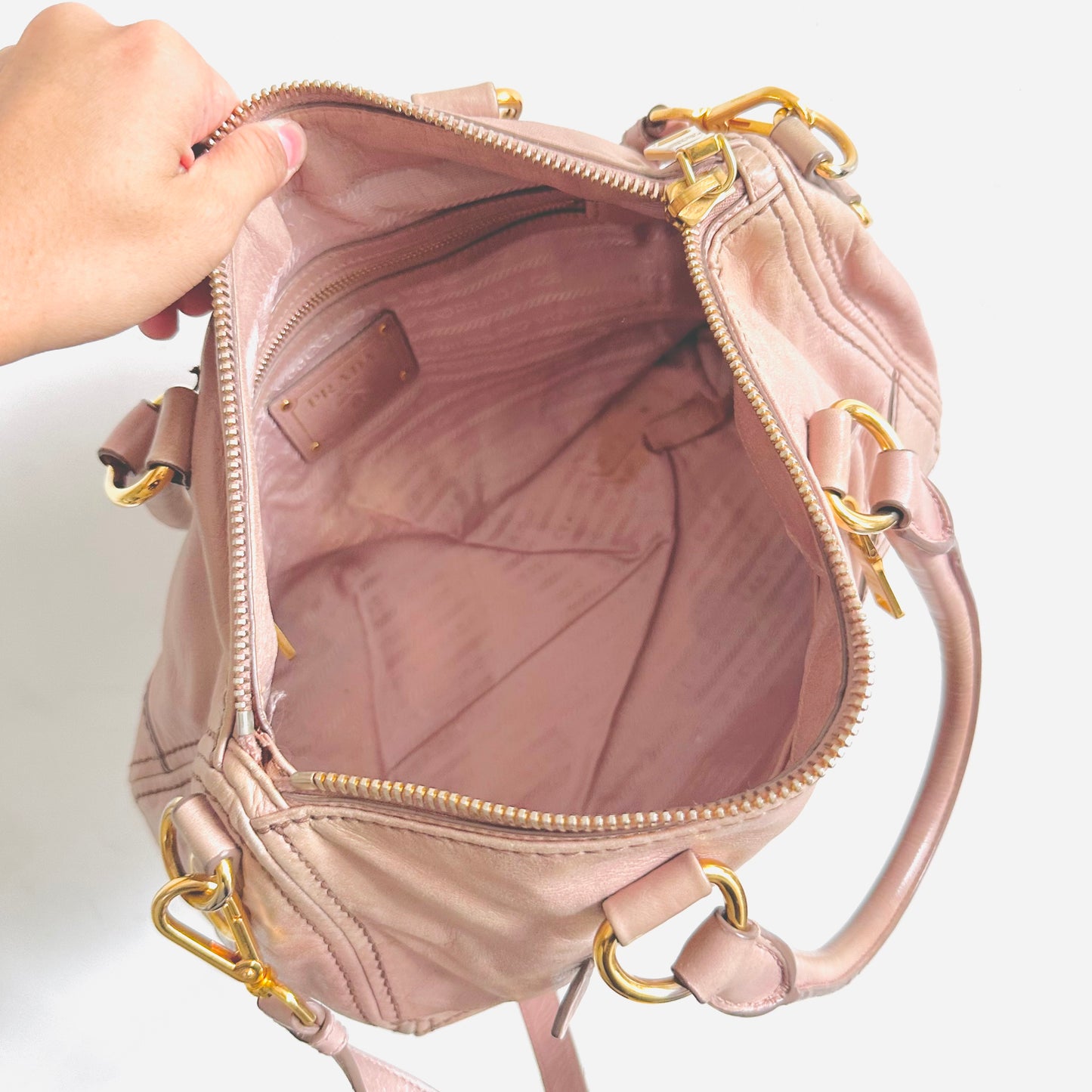 Prada Blush Pink GHW Classic Monogram Logo 2-Way Leather Shopper Shoulder Sling Tote Bag