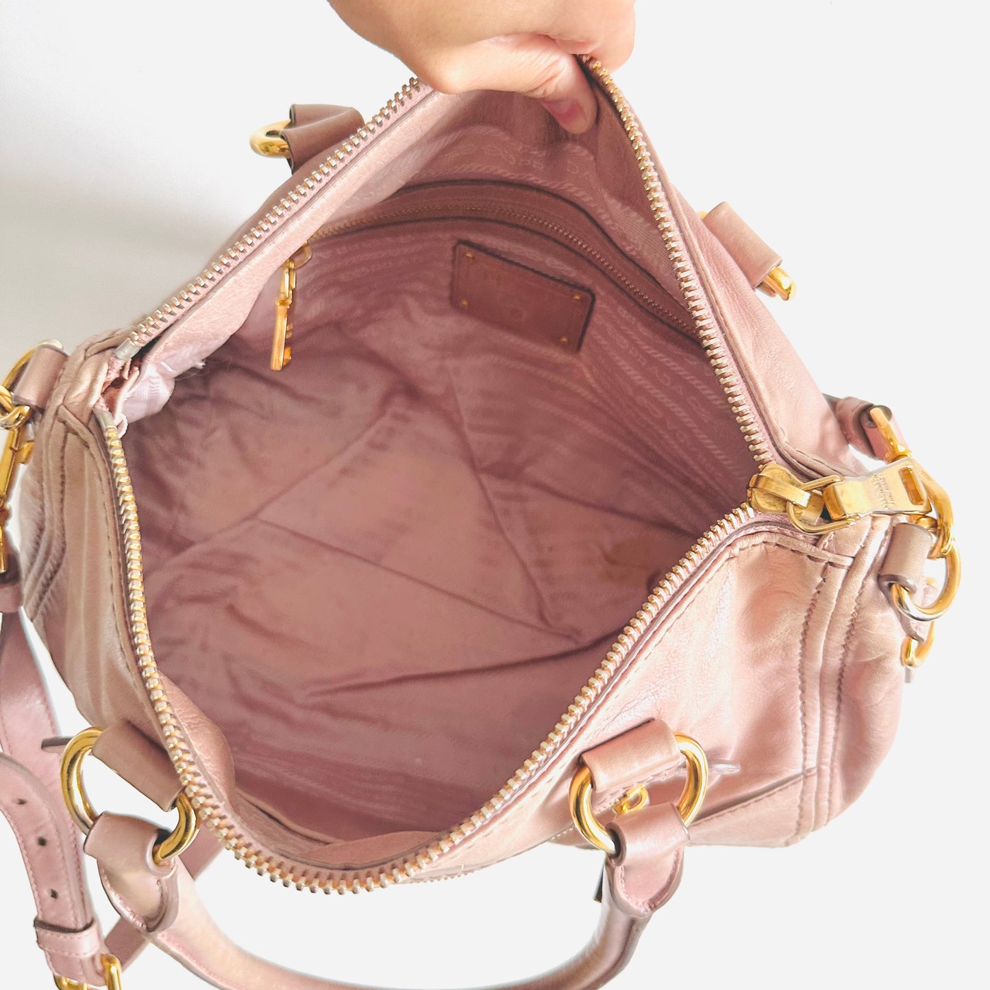 Prada Blush Pink GHW Classic Monogram Logo 2-Way Leather Shopper Shoulder Sling Tote Bag