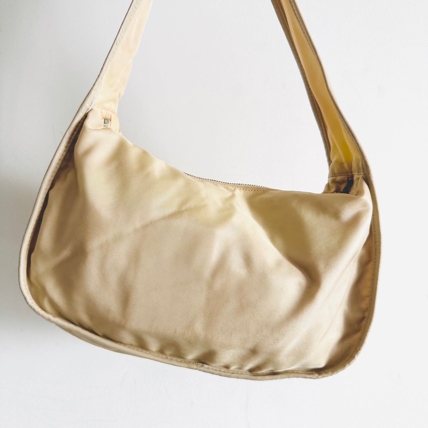 Prada Cream White Tessuto Classic Logo Nylon Baguette Hobo Pochette Shoulder Bag