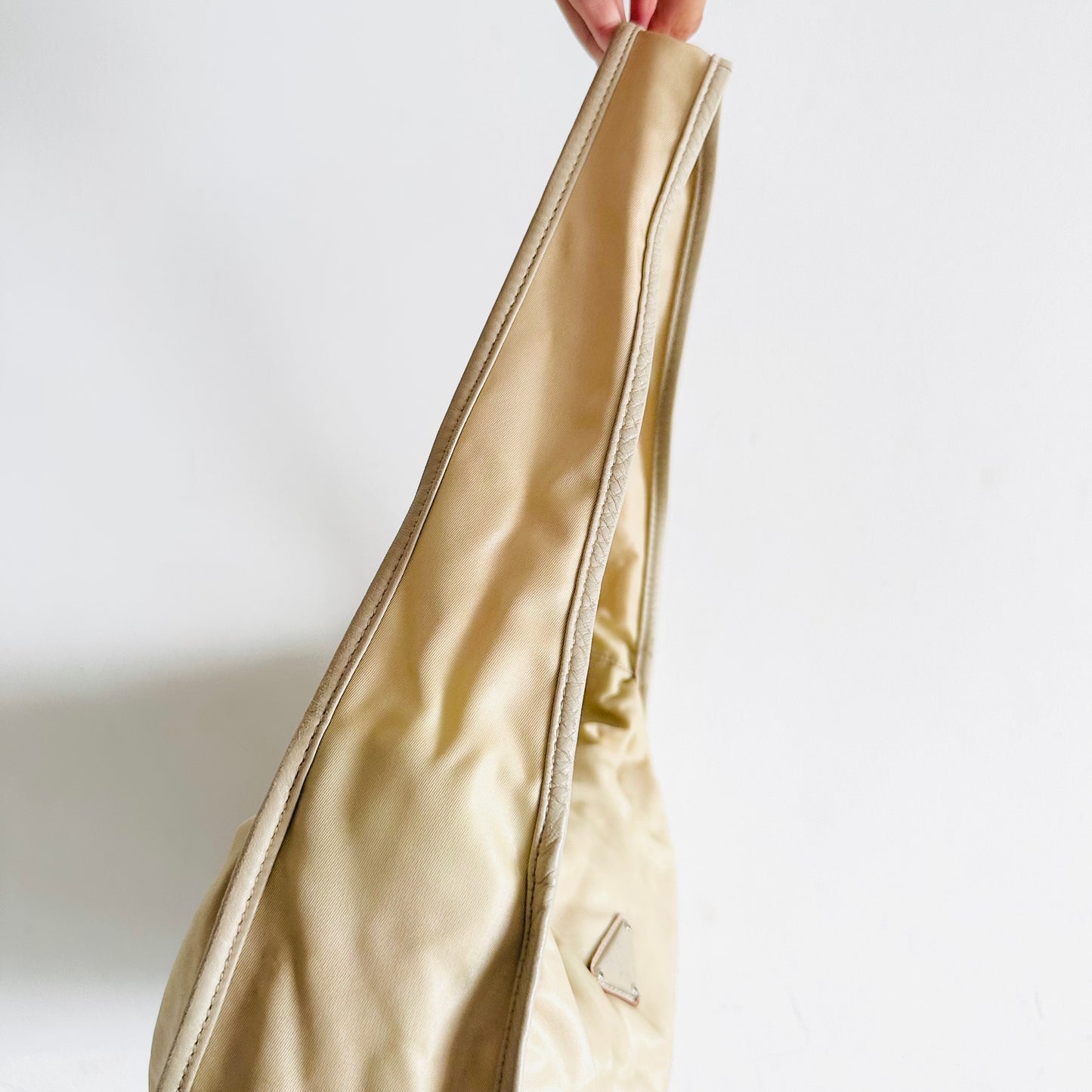Prada Cream White Tessuto Classic Logo Nylon Baguette Hobo Pochette Shoulder Bag