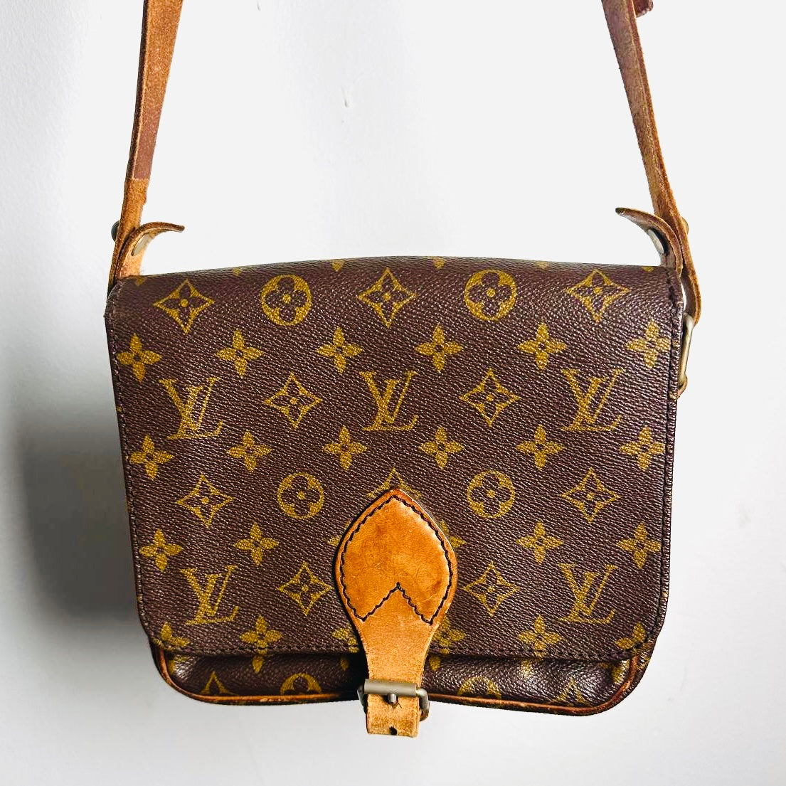 Louis Vuitton LV Cartouchiere Monogram Logo GHW Flap Vintage Shoulder Sling Bag