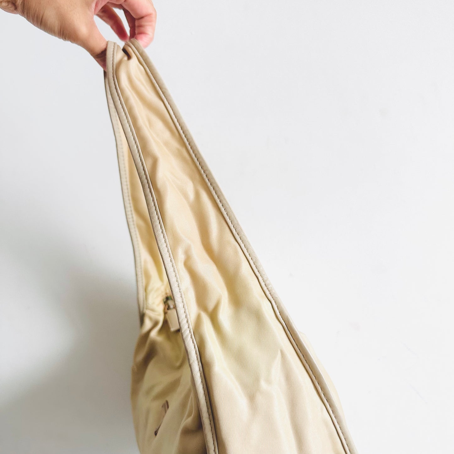 Prada Cream White Tessuto Classic Logo Nylon Baguette Hobo Pochette Shoulder Bag