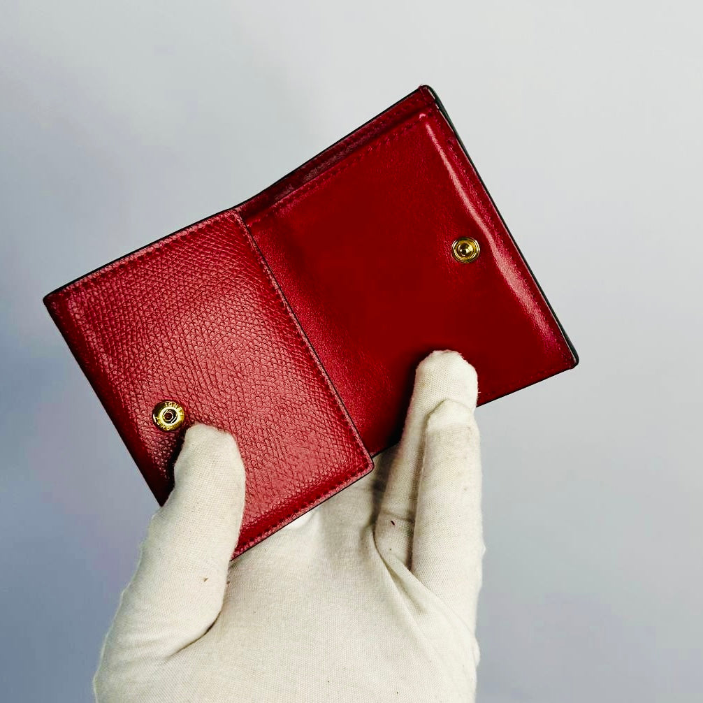 Fendi Red GHW Giant FF Monogram Logo F-Is Calfskin Leather Flap Micro Trifold Compact Wallet