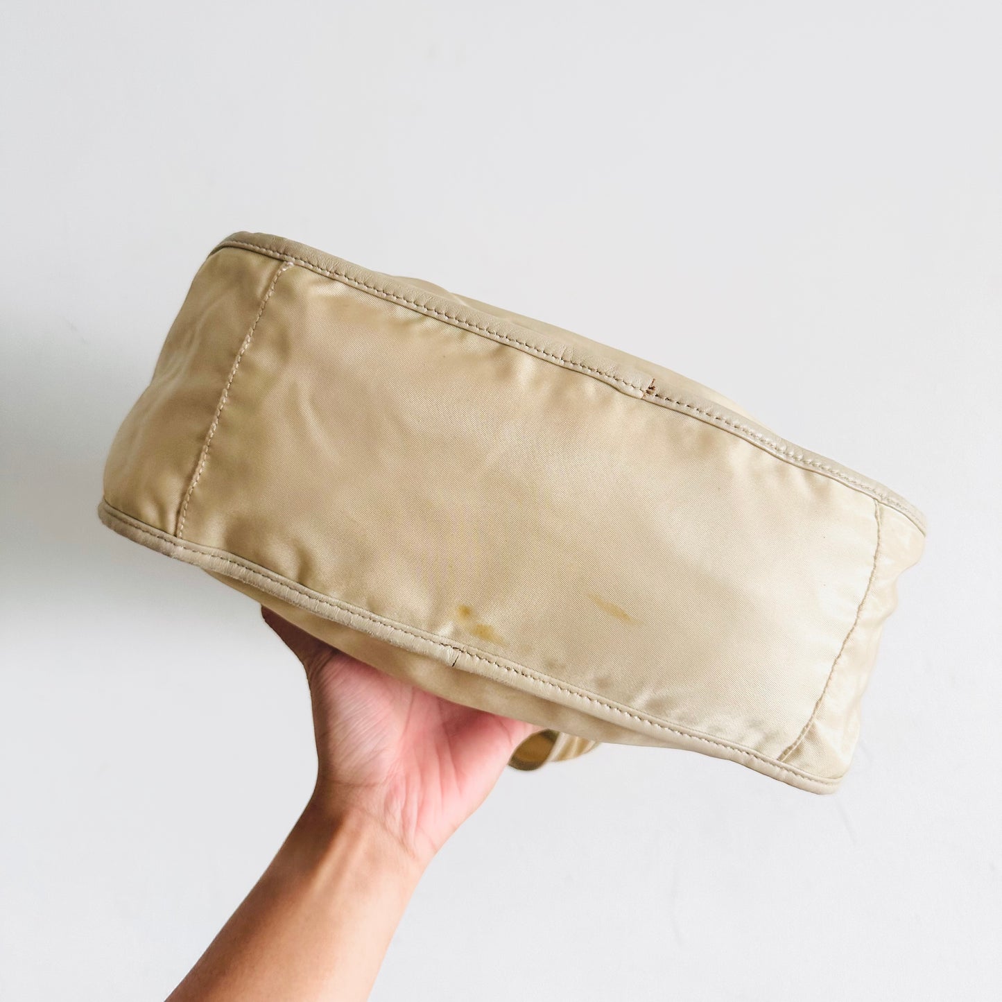 Prada Cream White Tessuto Classic Logo Nylon Baguette Hobo Pochette Shoulder Bag