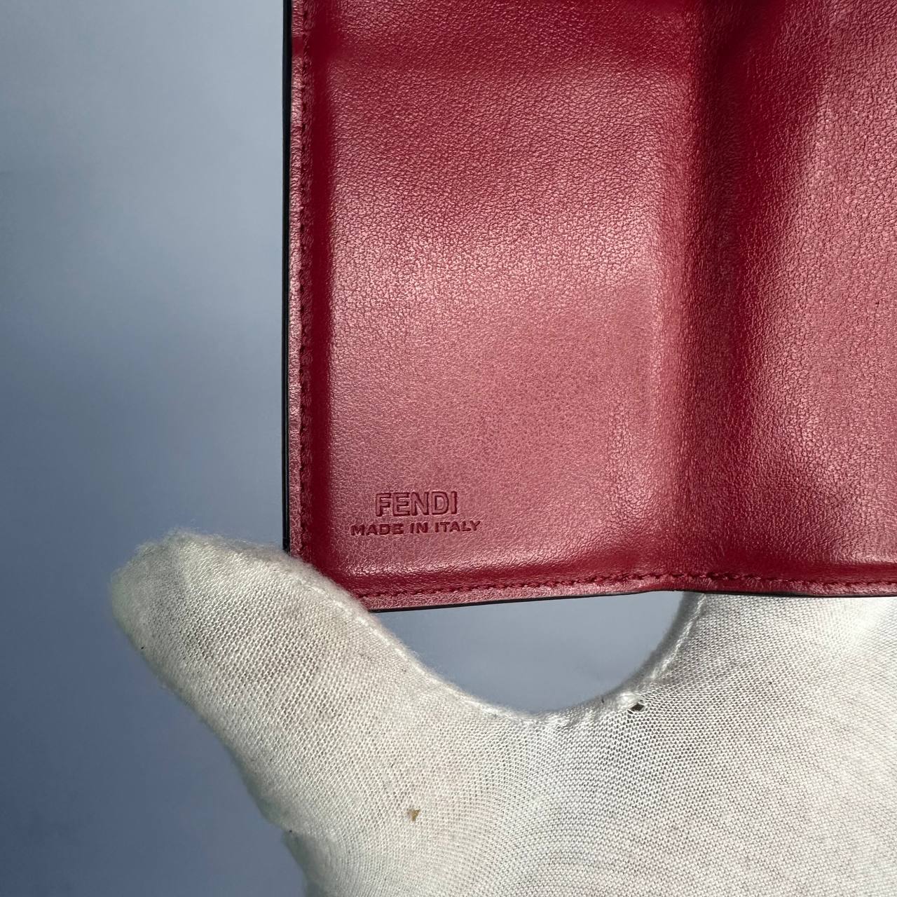 Fendi Red GHW Giant FF Monogram Logo F-Is Calfskin Leather Flap Micro Trifold Compact Wallet