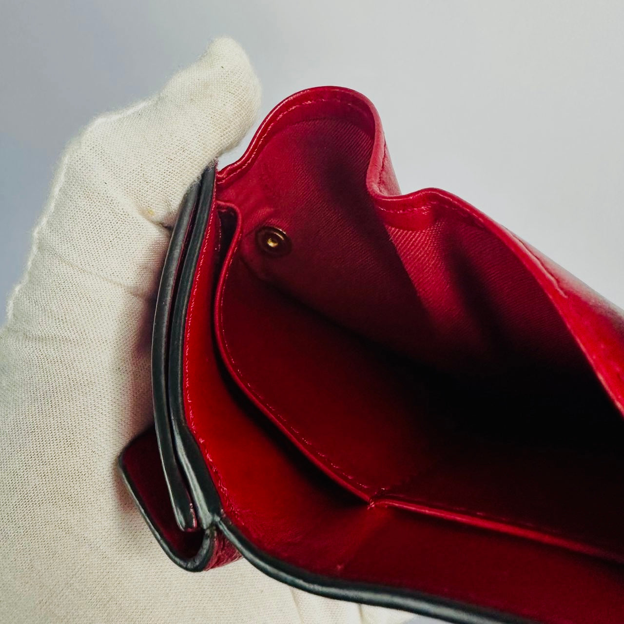 Fendi Red GHW Giant FF Monogram Logo F-Is Calfskin Leather Flap Micro Trifold Compact Wallet