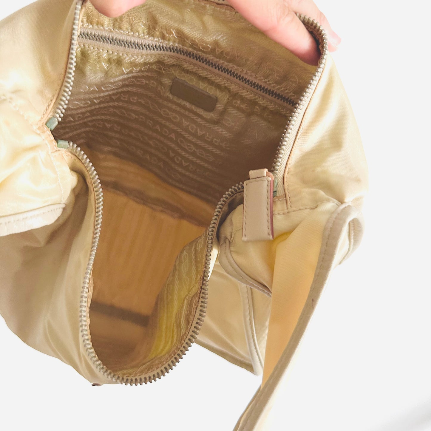 Prada Cream White Tessuto Classic Logo Nylon Baguette Hobo Pochette Shoulder Bag
