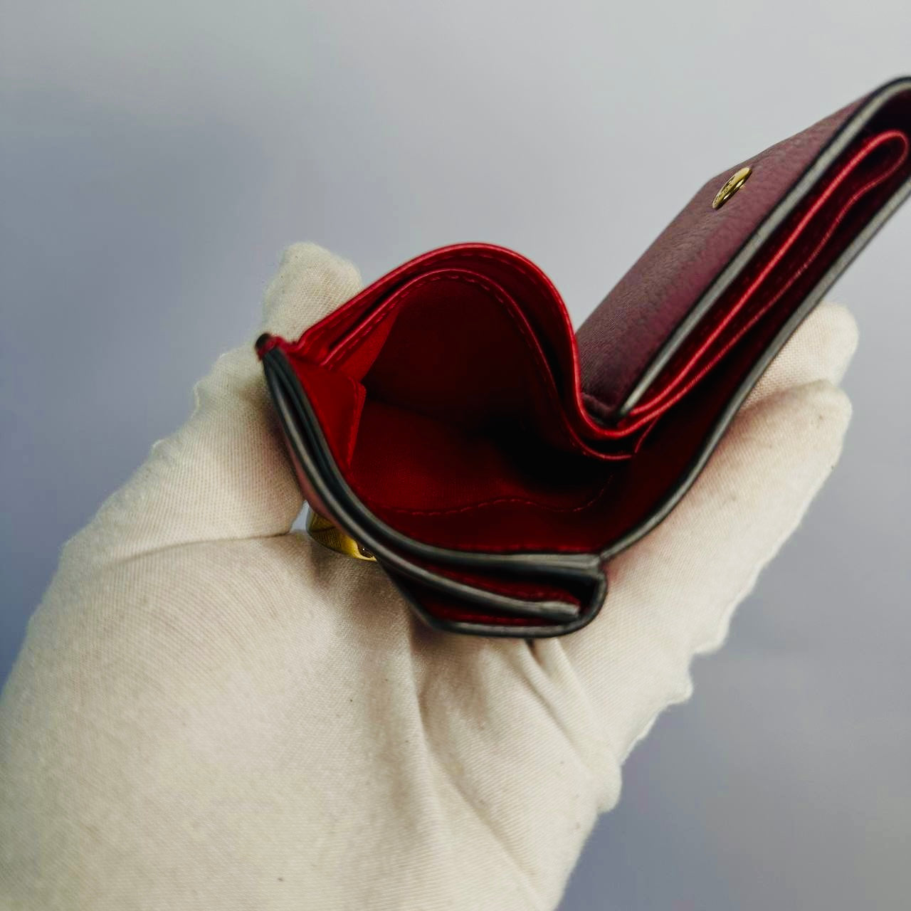 Fendi Red GHW Giant FF Monogram Logo F-Is Calfskin Leather Flap Micro Trifold Compact Wallet