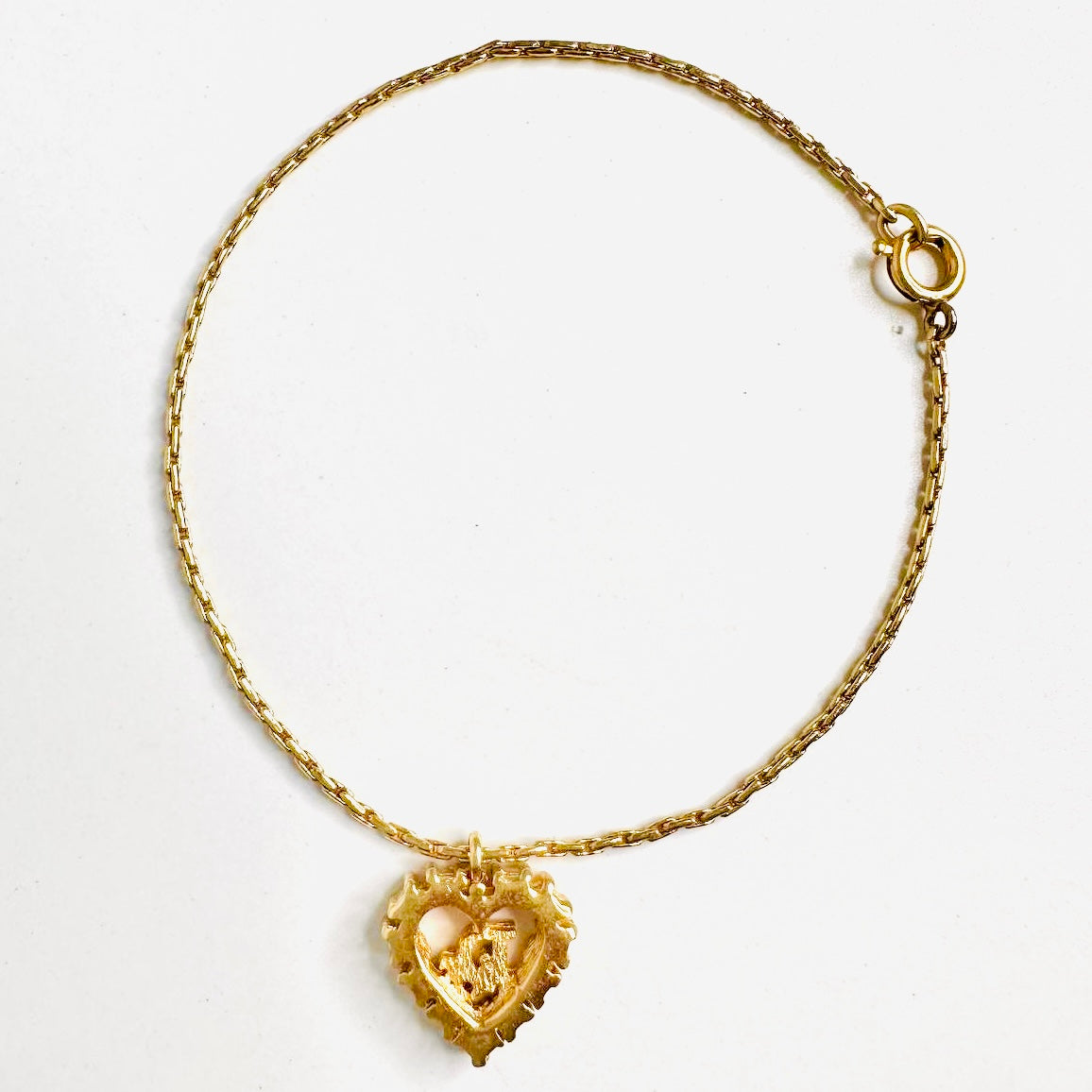 Christian Dior CD Giant Monogram Logo Gold Heart & Crystals Chain Bracelet