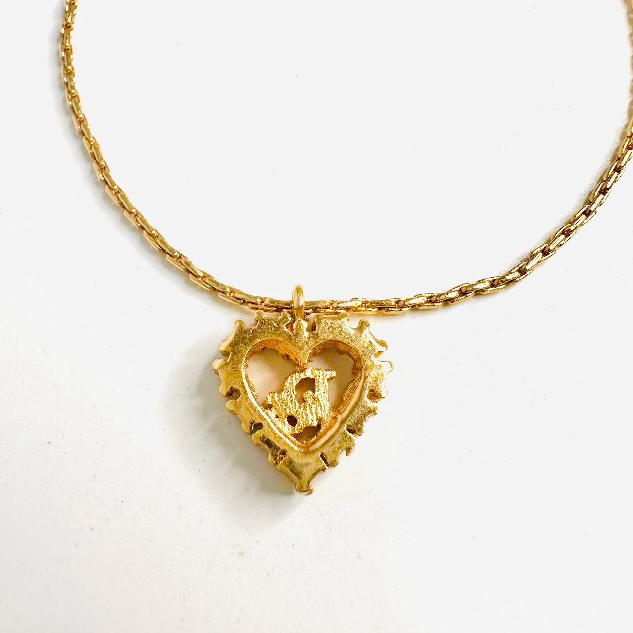 Christian Dior CD Giant Monogram Logo Gold Heart & Crystals Chain Bracelet