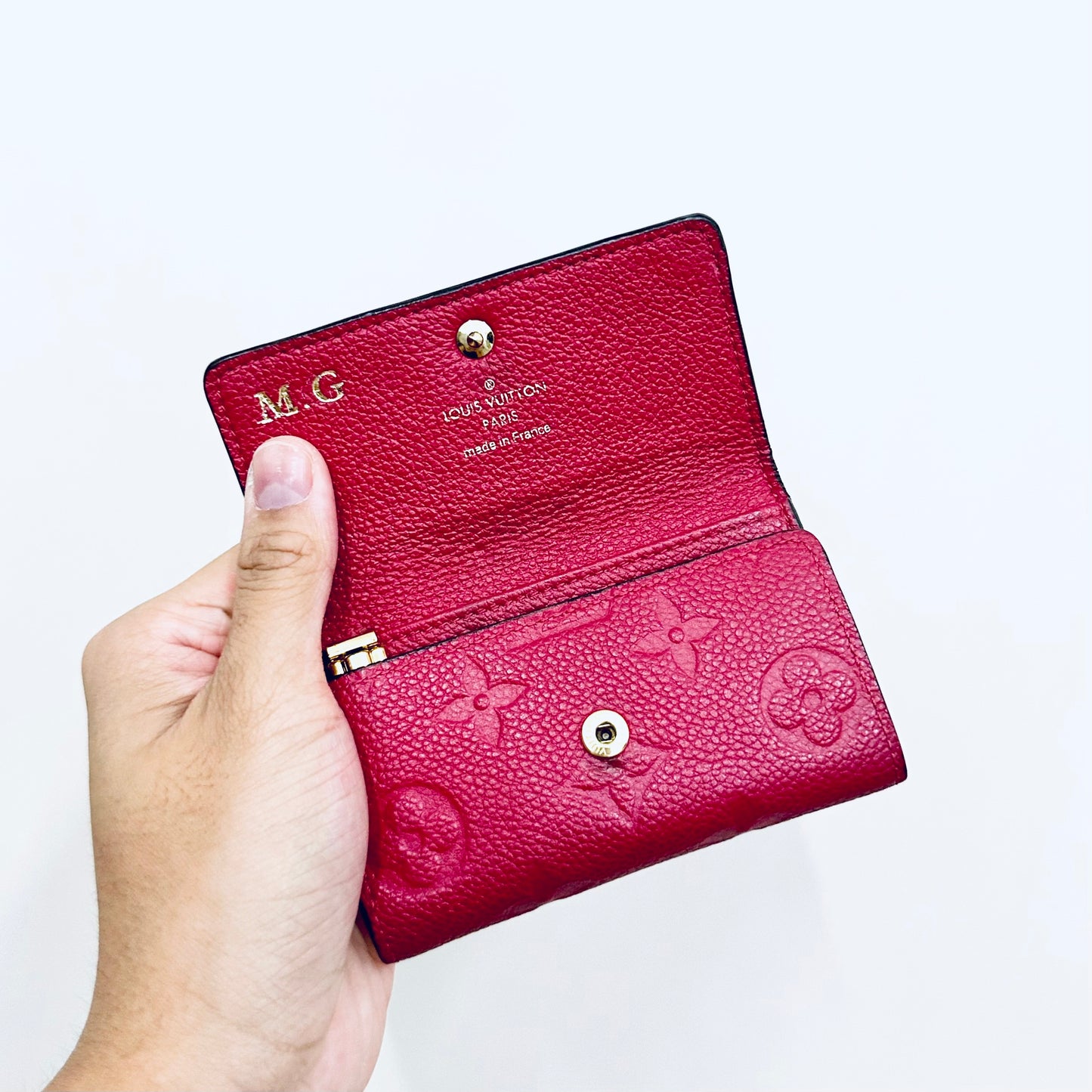 Louis Vuitton LV Fuchsia Empreinte Leather Monogram Logo GHW Flap Compact 6 Key Cles Holder Wallet
