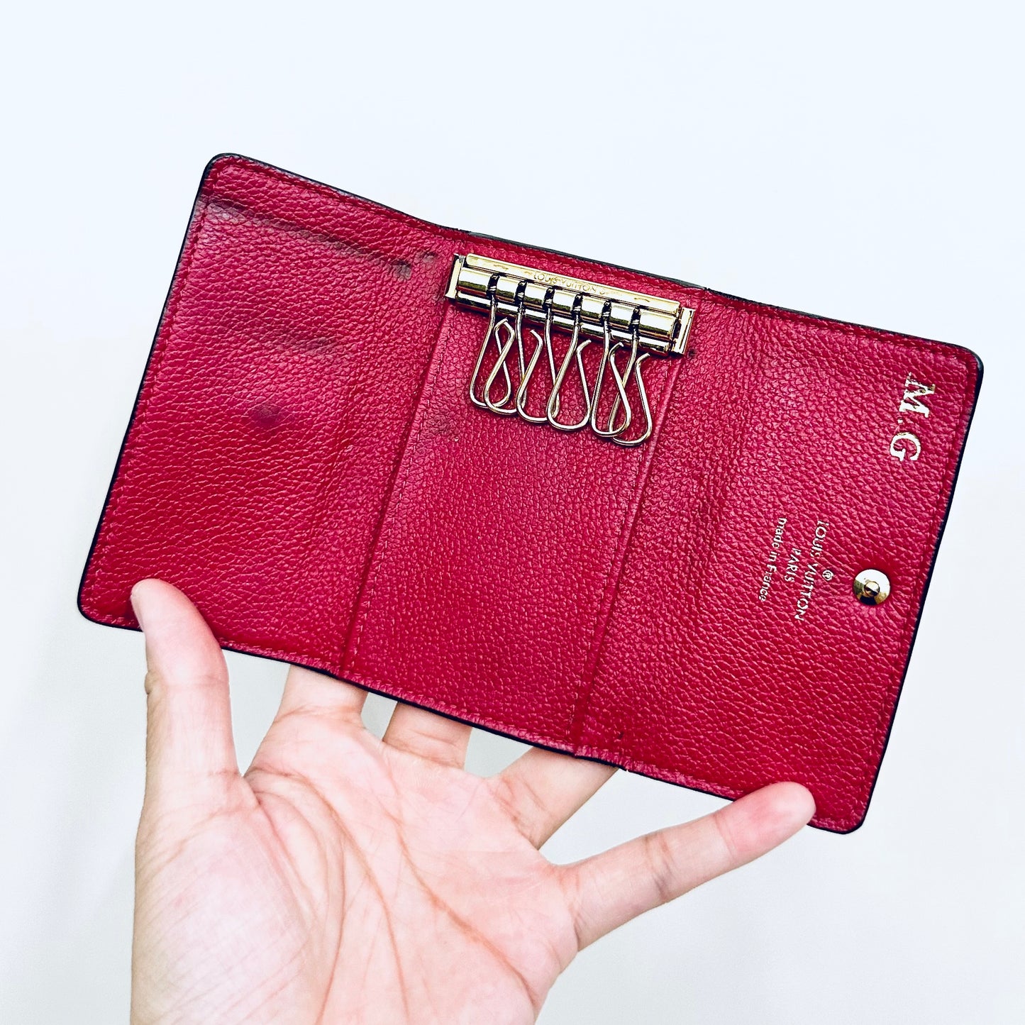 Louis Vuitton LV Fuchsia Empreinte Leather Monogram Logo GHW Flap Compact 6 Key Cles Holder Wallet