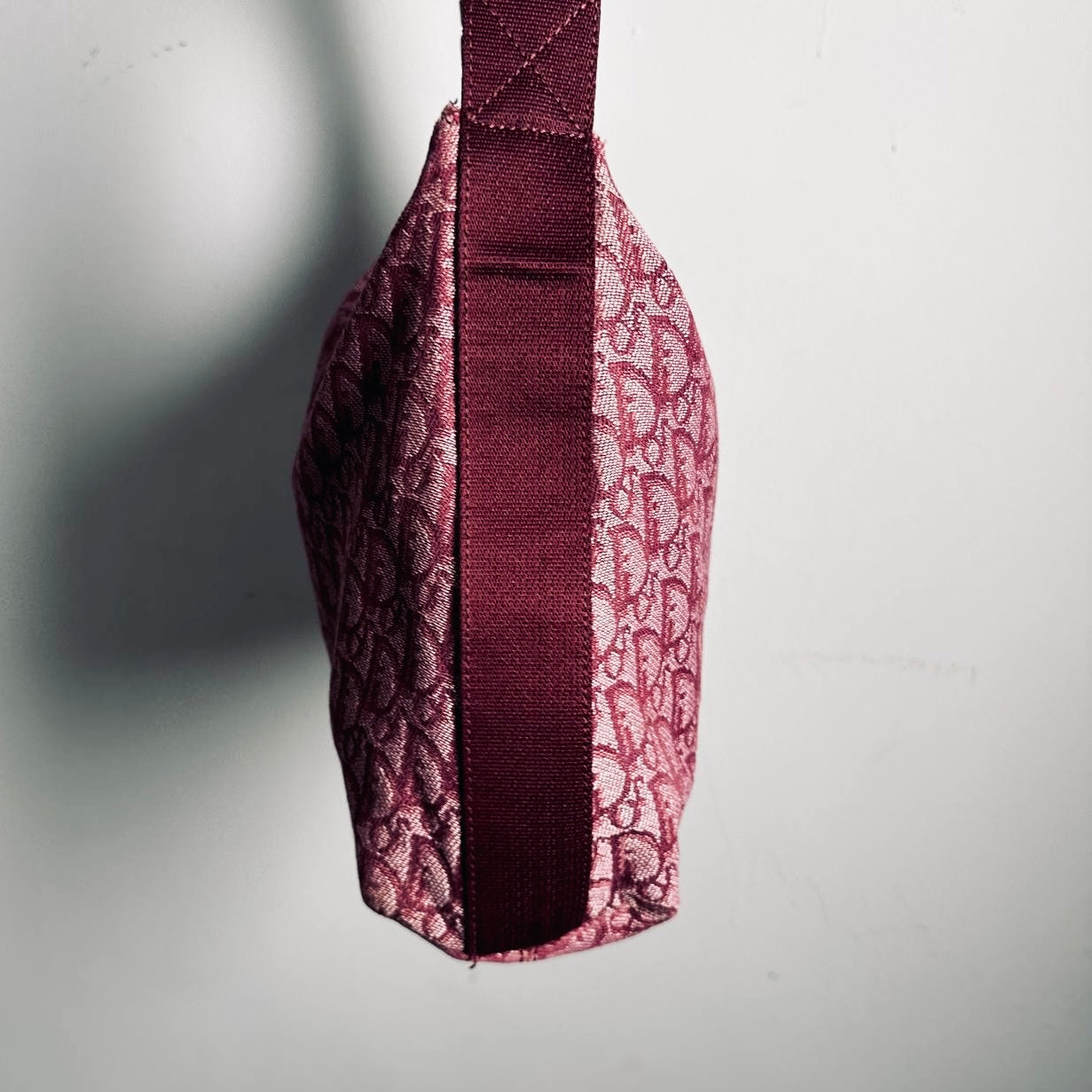 Christian Dior CD Saddle Maroon Red Oblique Monogram Logo Hobo Baguette Shoulder Sling Bag