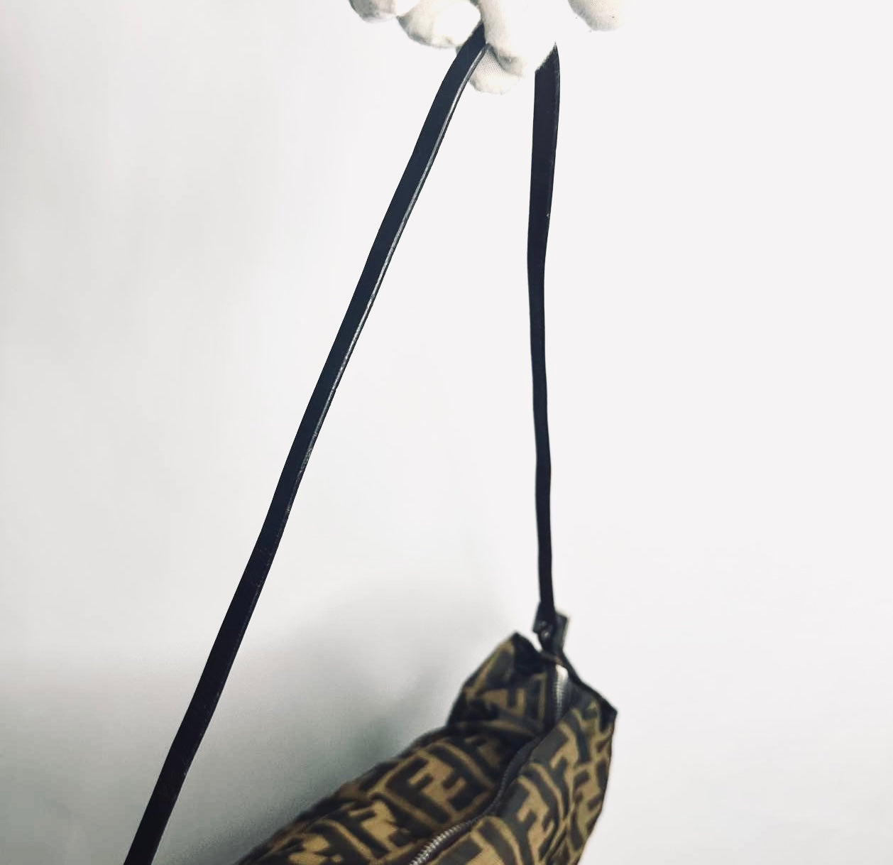 Fendi Brown Zucca Zucchino FF Monogram Logo Mamma Hobo Baguette Shoulder Bag