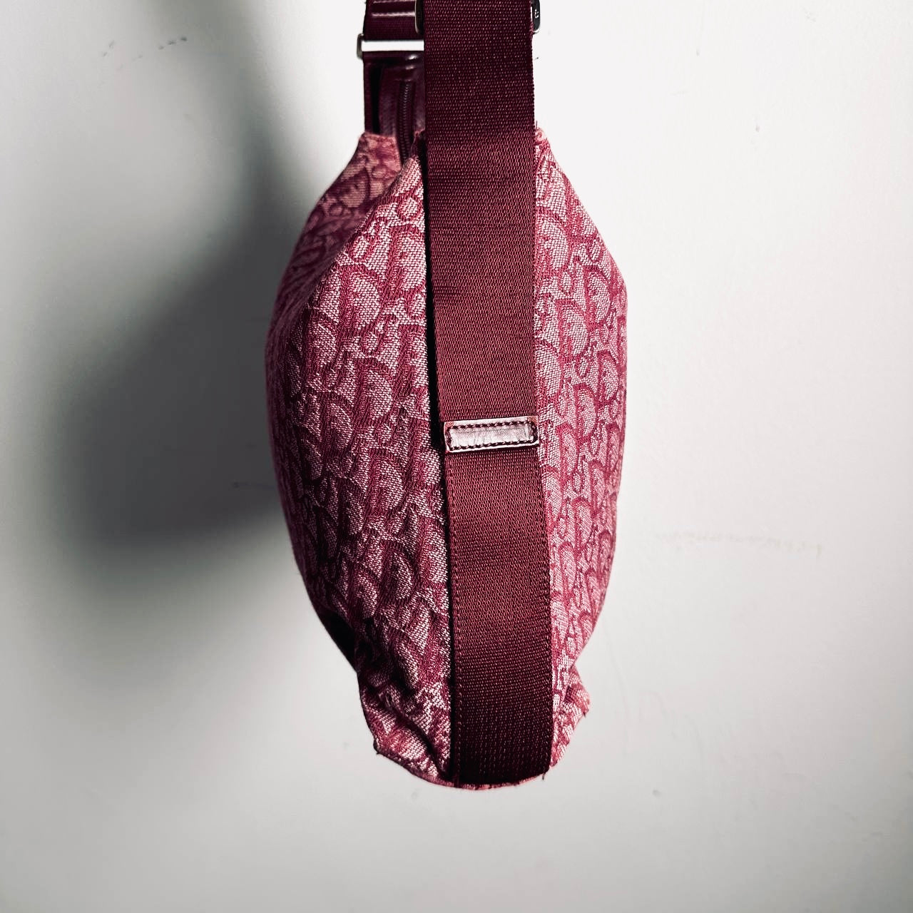 Christian Dior CD Saddle Maroon Red Oblique Monogram Logo Hobo Baguette Shoulder Sling Bag