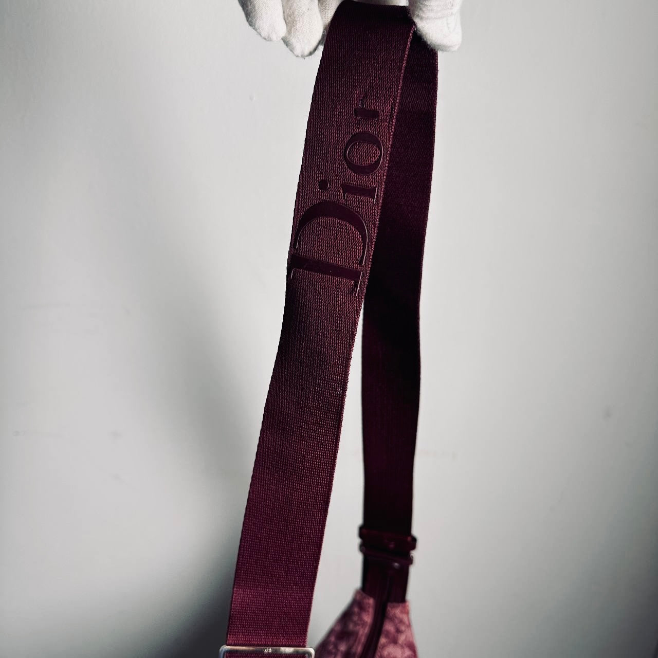 Christian Dior CD Saddle Maroon Red Oblique Monogram Logo Hobo Baguette Shoulder Sling Bag