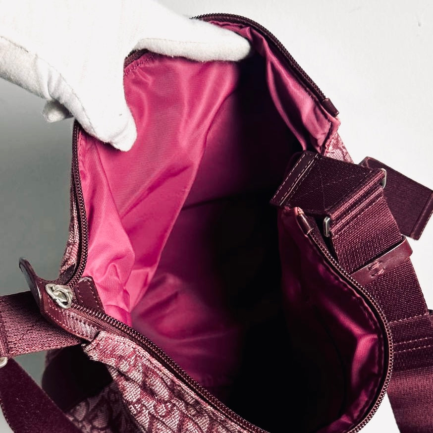 Christian Dior CD Saddle Maroon Red Oblique Monogram Logo Hobo Baguette Shoulder Sling Bag