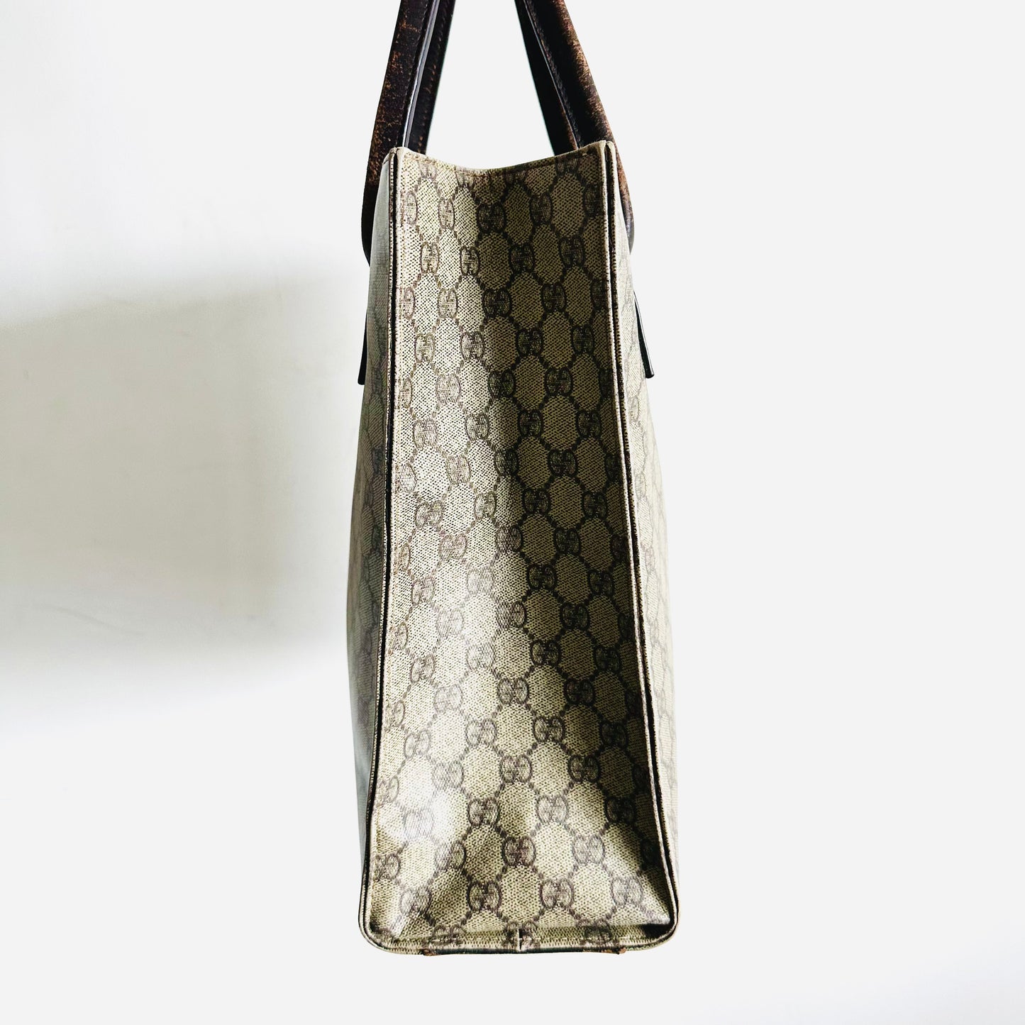 Gucci Supreme Beige / Brown GG Monogram Logo Vertical Tall Top Handle Structured Shoulder Tote Bag