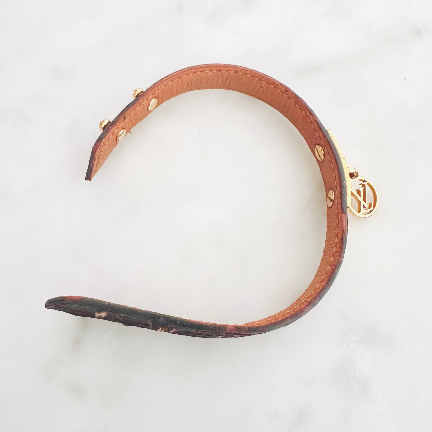 Louis Vuitton LV Brown Logomania Monogram Logo GHW Leather Bracelet